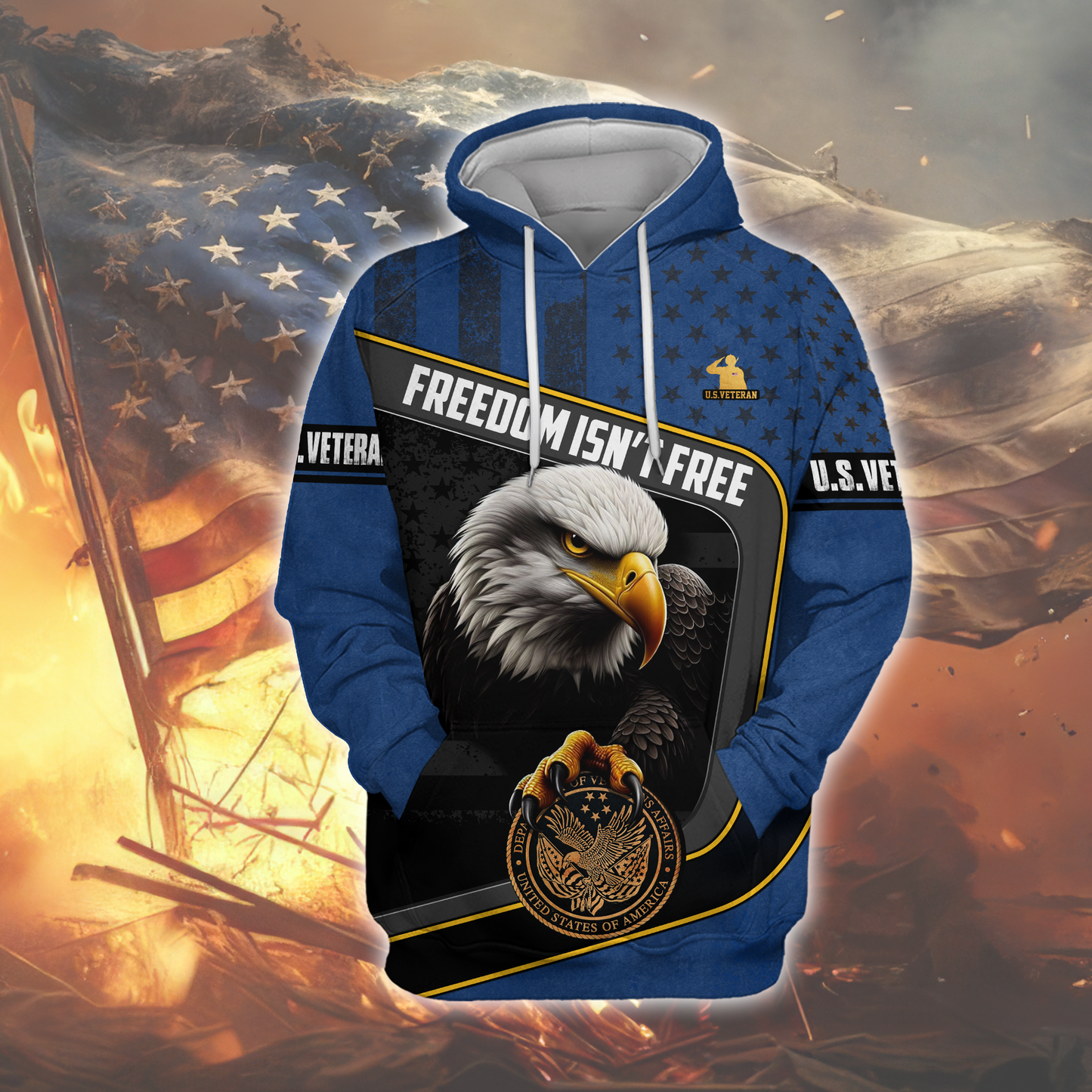 U.S. Veteran Hoodie – Freedom Isn’t Free, Bald Eagle and Military Seal Patriotic Zip Up, easychoo.com