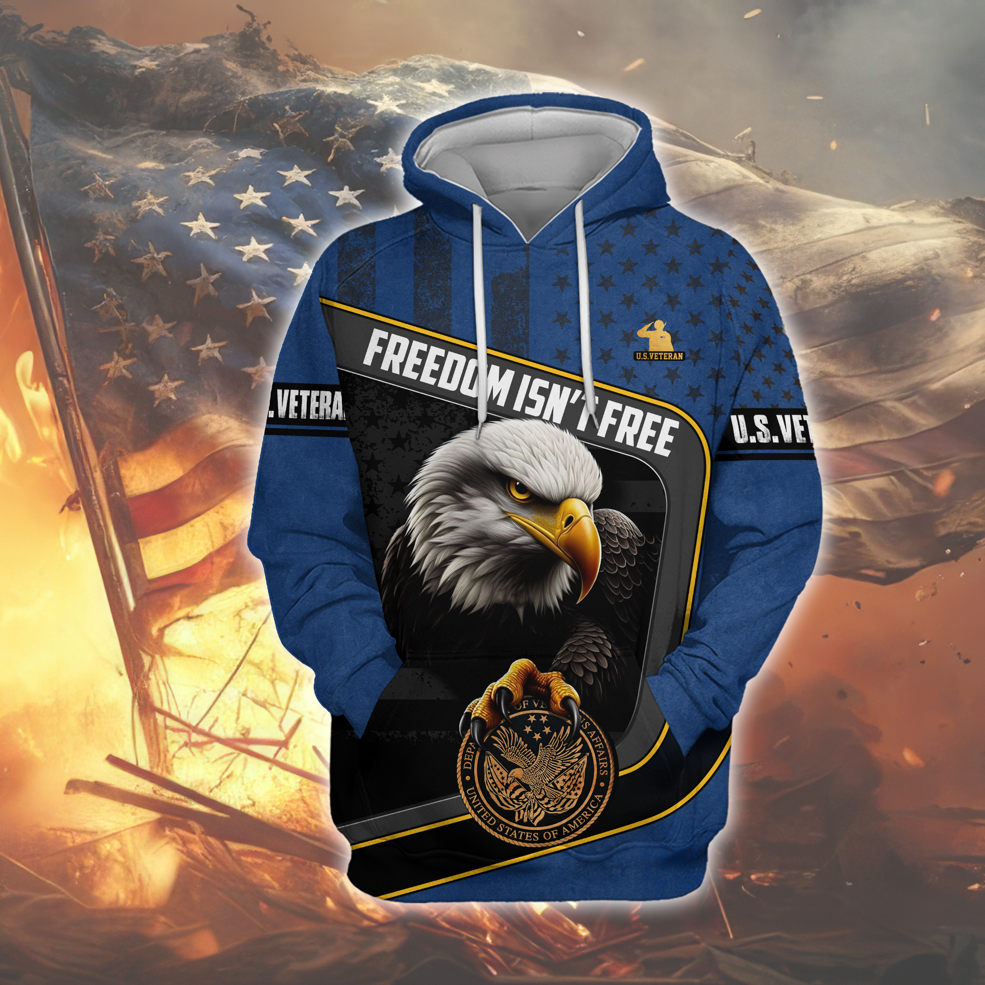 U.S. Veteran Hoodie – Freedom Isn’t Free, Bald Eagle and Military Seal Patriotic Zip Up, easychoo.com