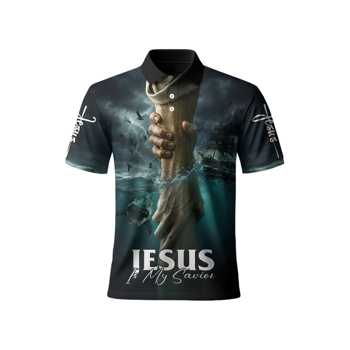 Jesus Is My Savior Hoodie – Christian Faith Zip Up Sweatshirt with Cross and Hand of God Design