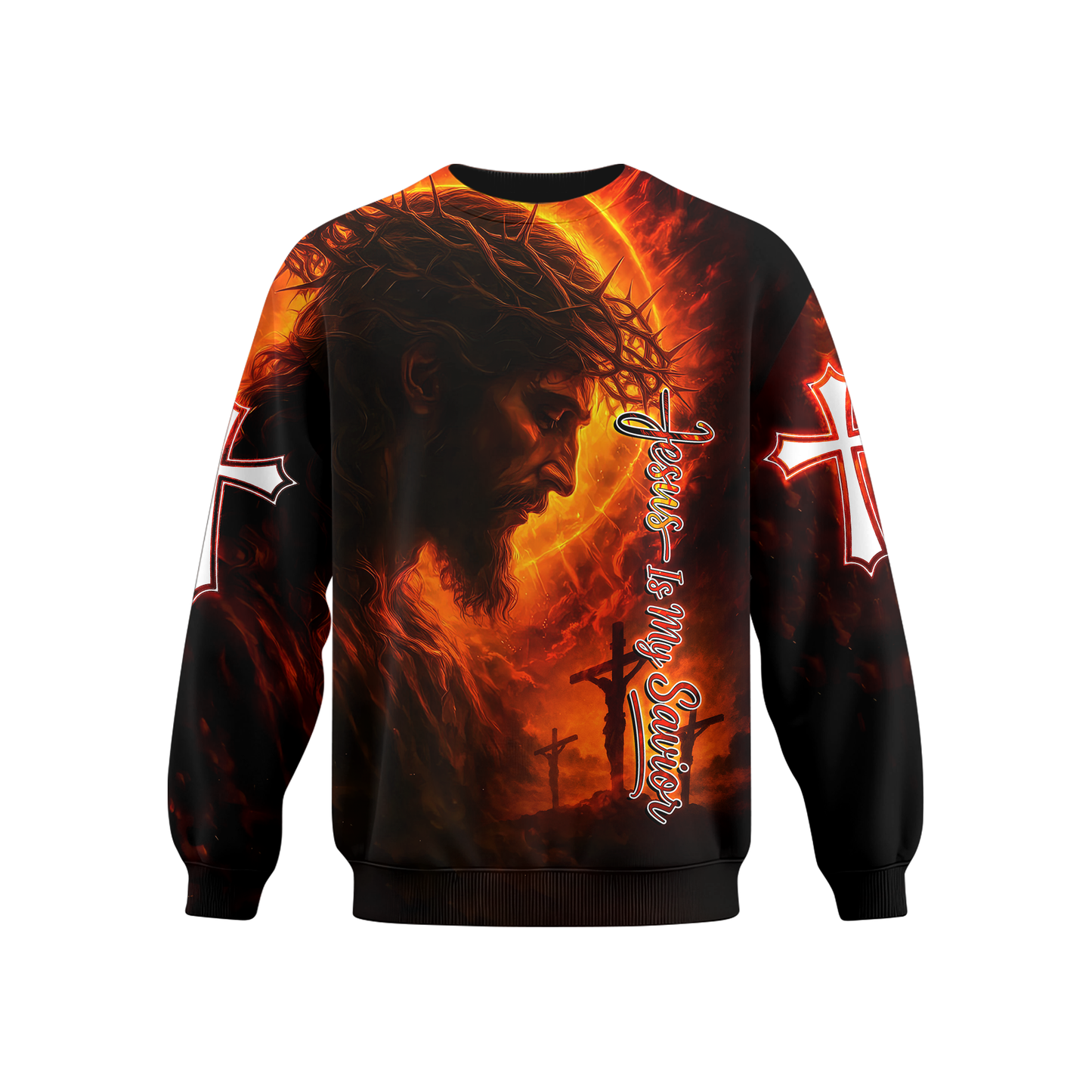 Jesus Is My Savior Hoodie – Christian Faith Cross Zip Up Sweatshirt with Crown of Thorns Design