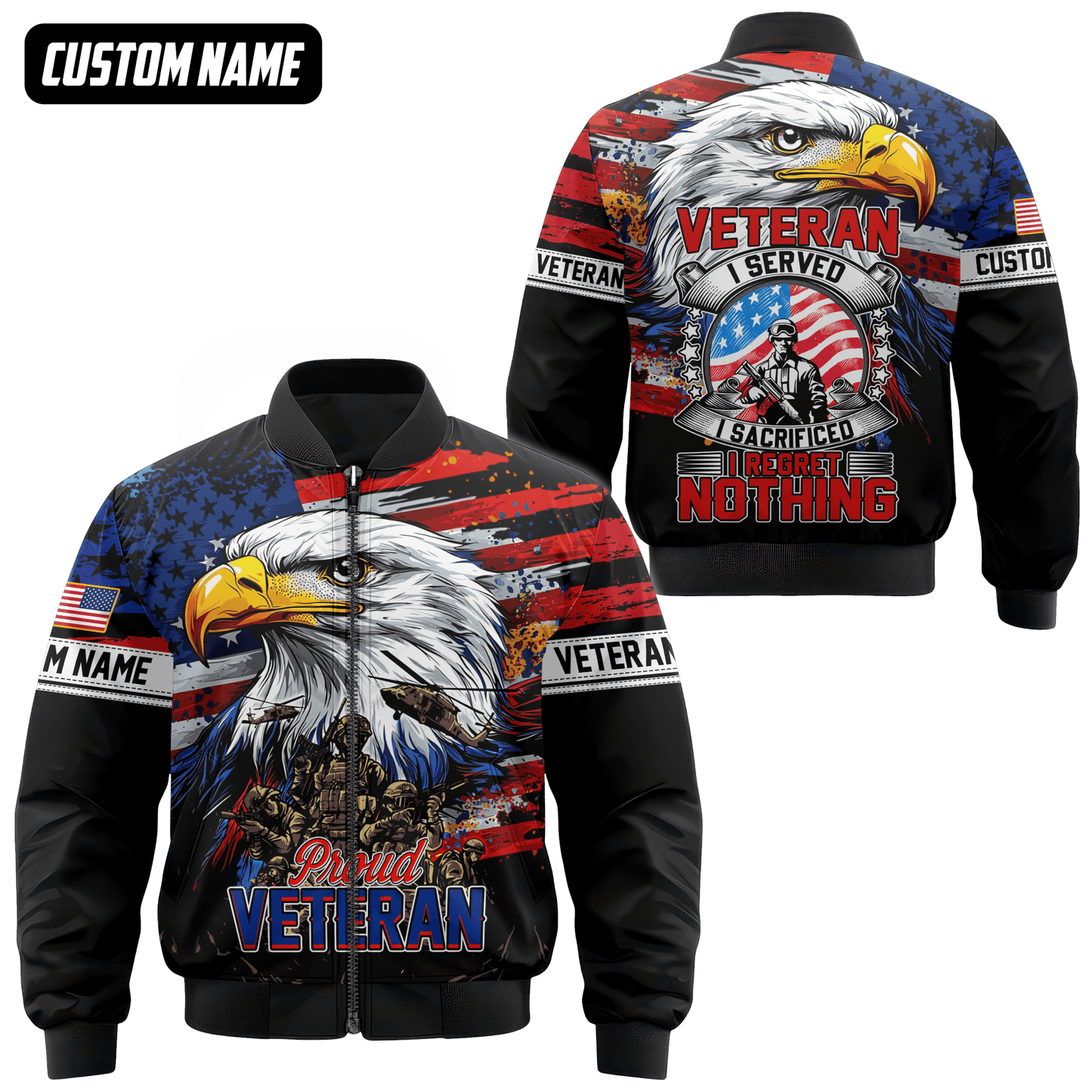 Proud Veteran Hoodie – American Eagle U.S. Flag Patriotic Zip Up
