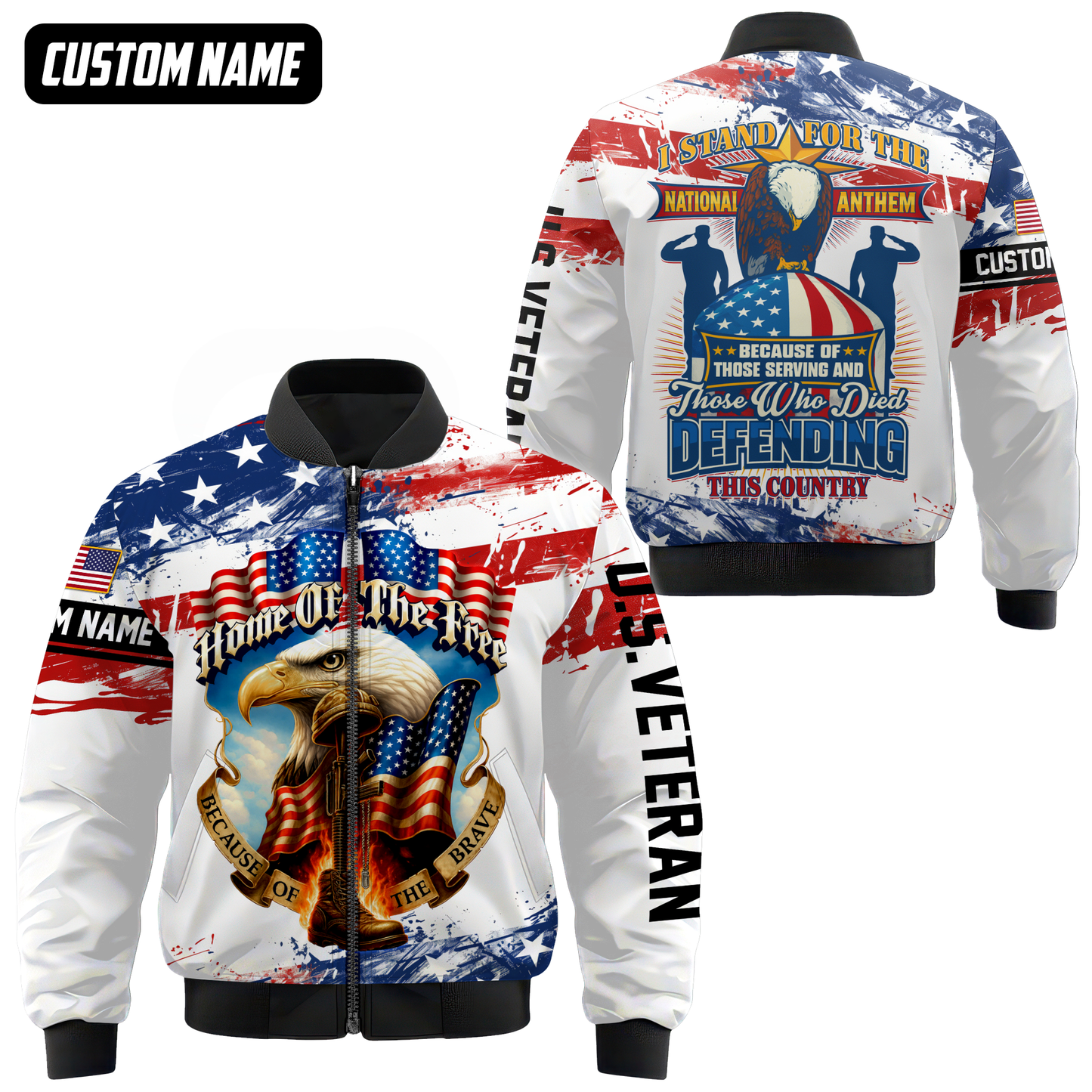 Home of The Free Because of The Brave Hoodie – Patriotic U.S. Veteran Eagle Zip Up