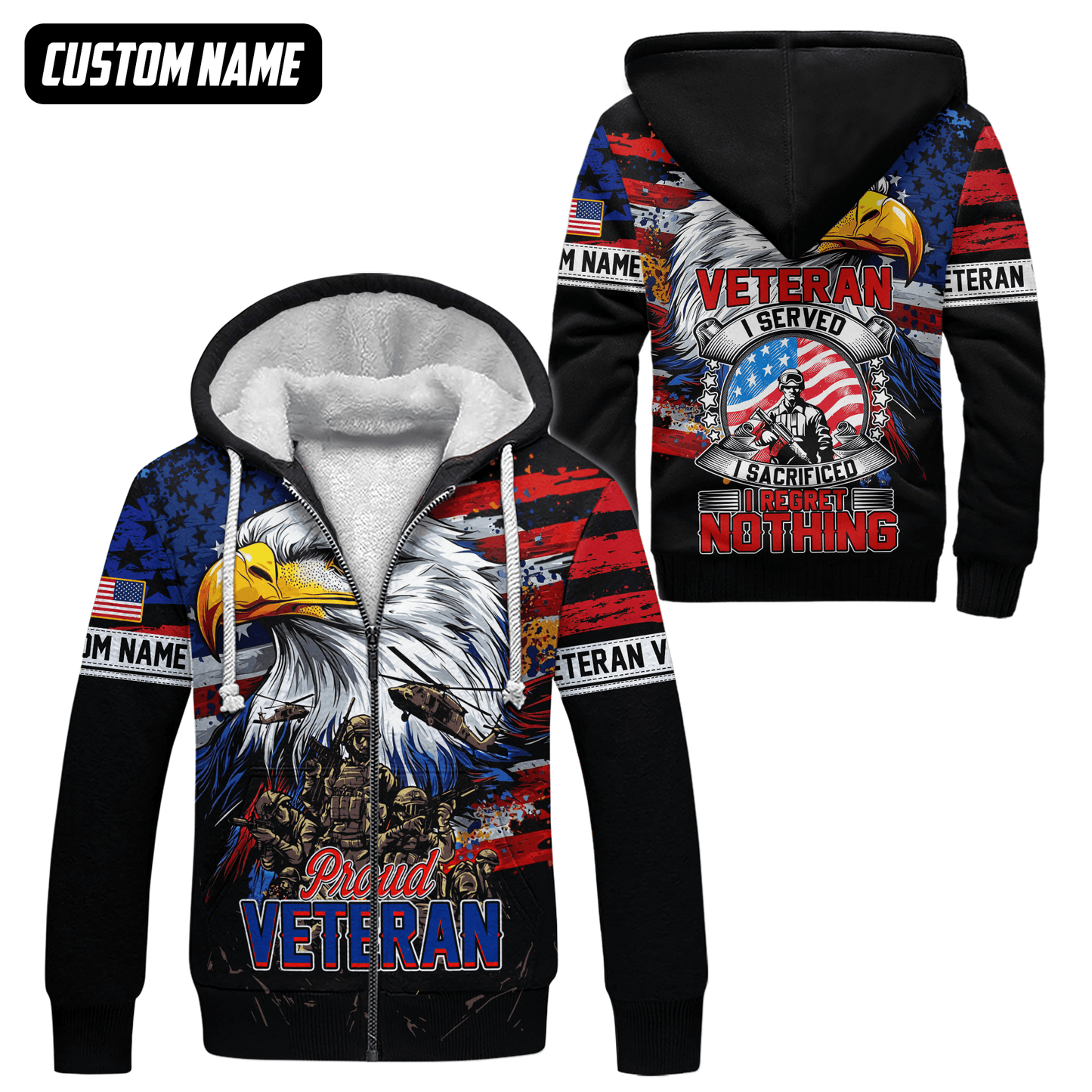 Proud Veteran Hoodie – American Eagle U.S. Flag Patriotic Zip Up