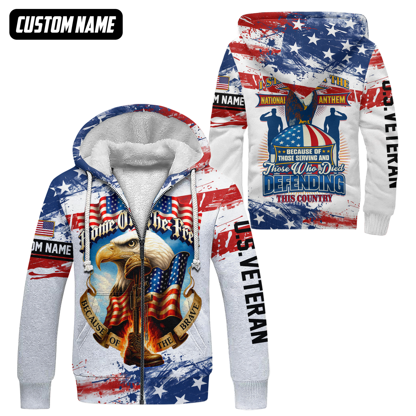 Home of The Free Because of The Brave Hoodie – Patriotic U.S. Veteran Eagle Zip Up