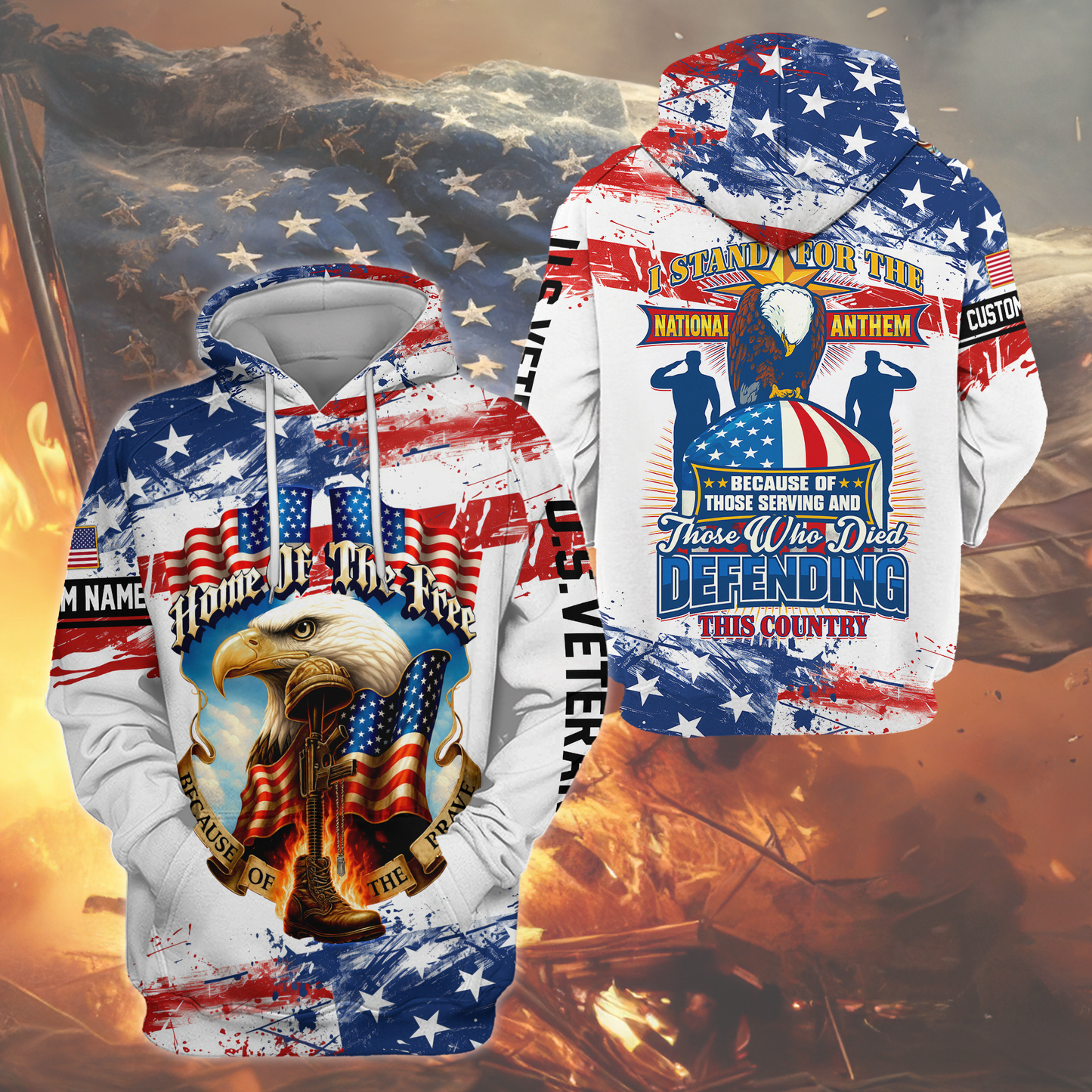 Home of The Free Because of The Brave Hoodie – Patriotic U.S. Veteran Eagle Zip Up