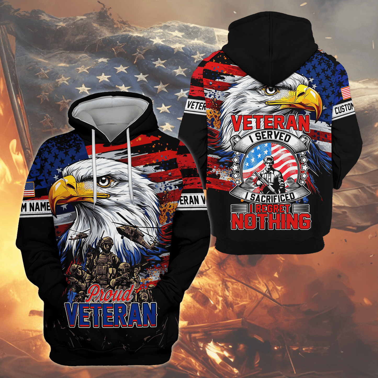 Proud Veteran Hoodie – American Eagle U.S. Flag Patriotic Zip Up