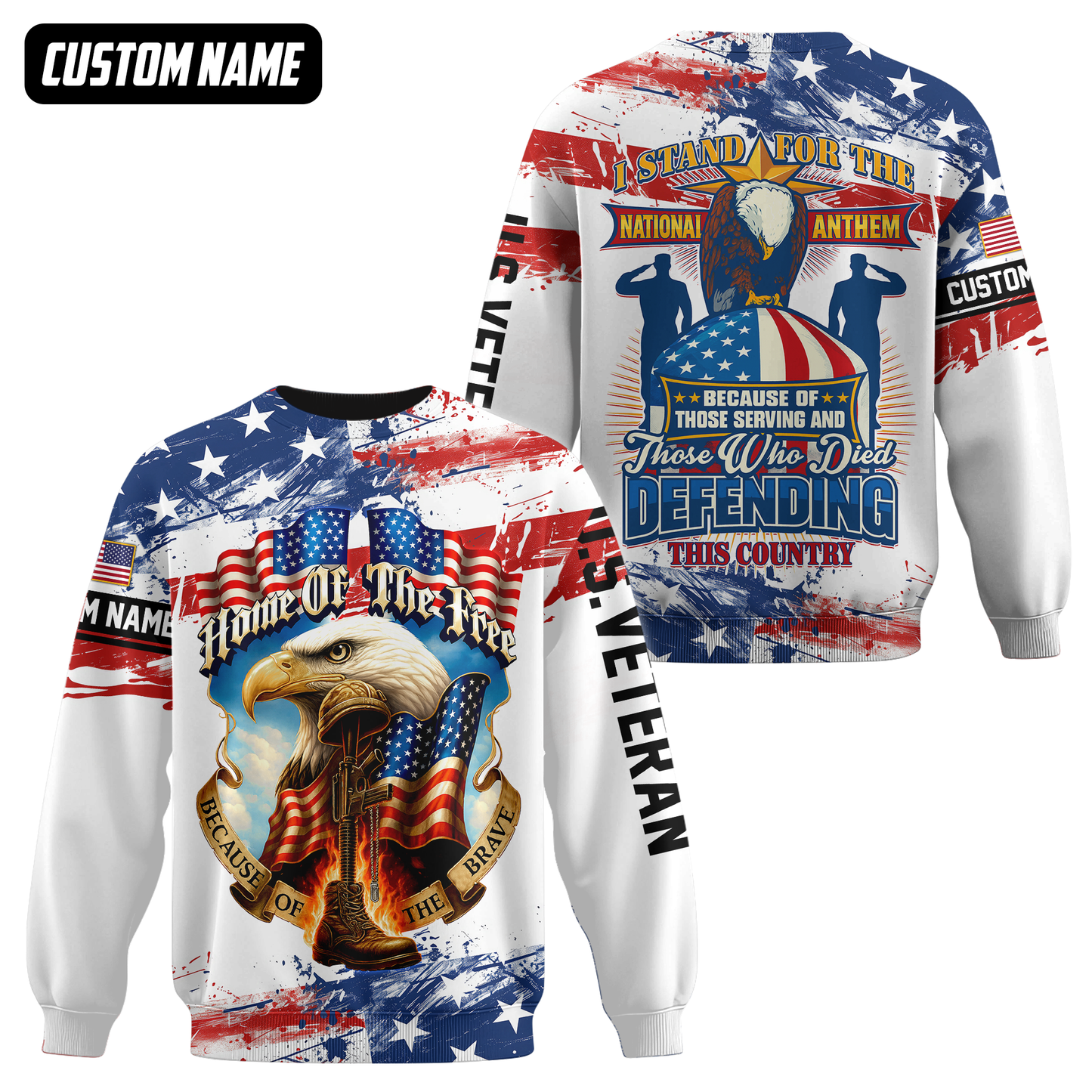 Home of The Free Because of The Brave Hoodie – Patriotic U.S. Veteran Eagle Zip Up