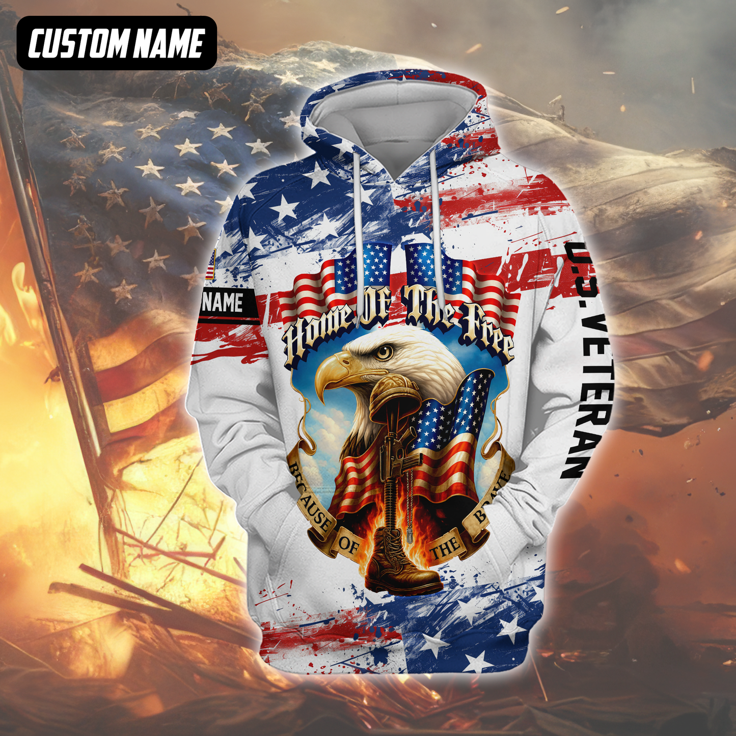 Home of The Free Because of The Brave Hoodie – Patriotic U.S. Veteran Eagle Zip Up