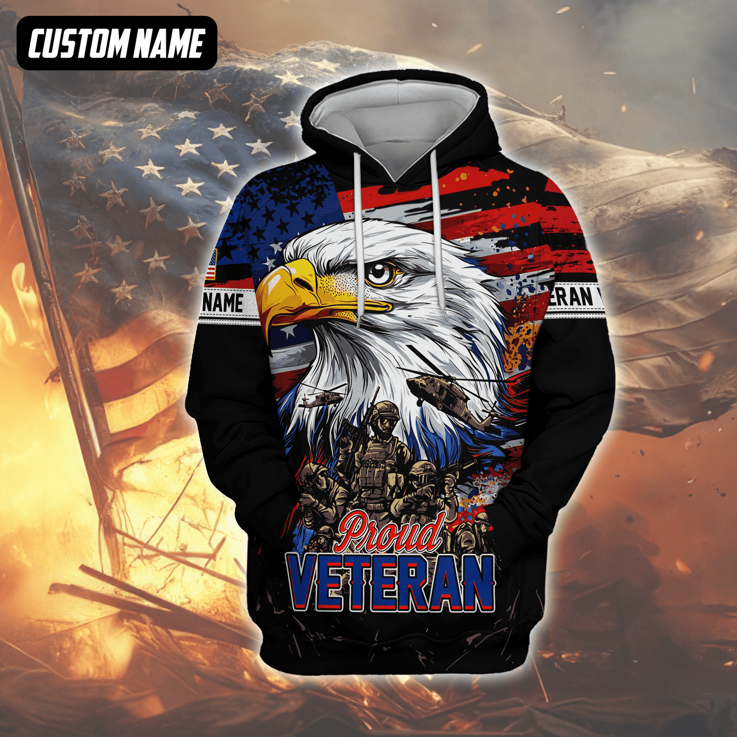 Proud Veteran Hoodie – American Eagle U.S. Flag Patriotic Zip Up