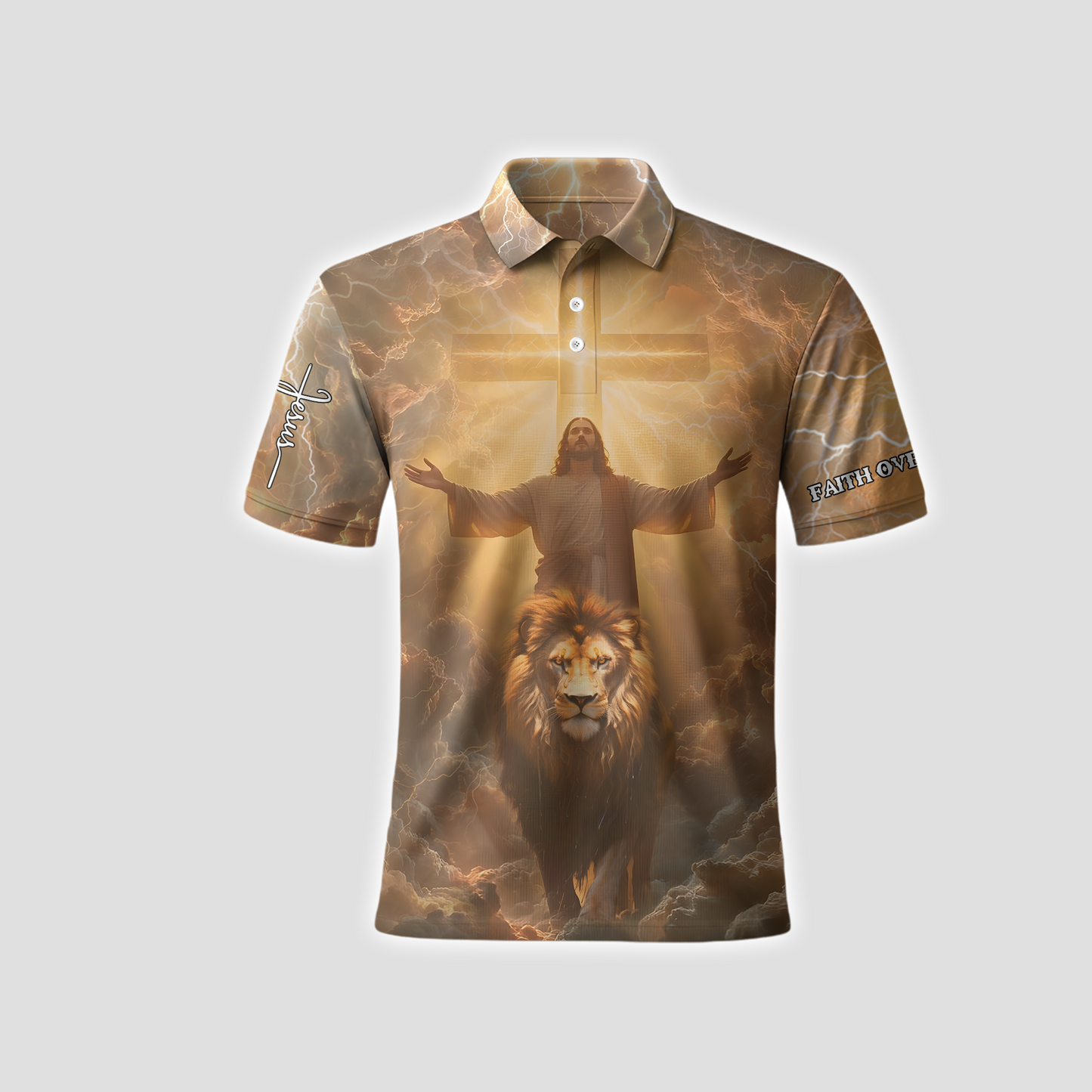 Faith Over Fear Hoodie – 3D Jesus and Lion Christian Zip Up Jacket, Powerful Religious Graphic Hoodie