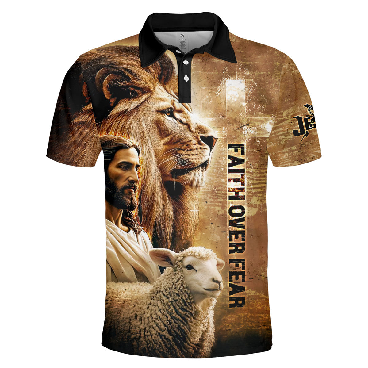 Faith Over Fear – Christian Lion, Jesus and Lamb Design - All Over Prints Hoodie Shirt, easychoo.com