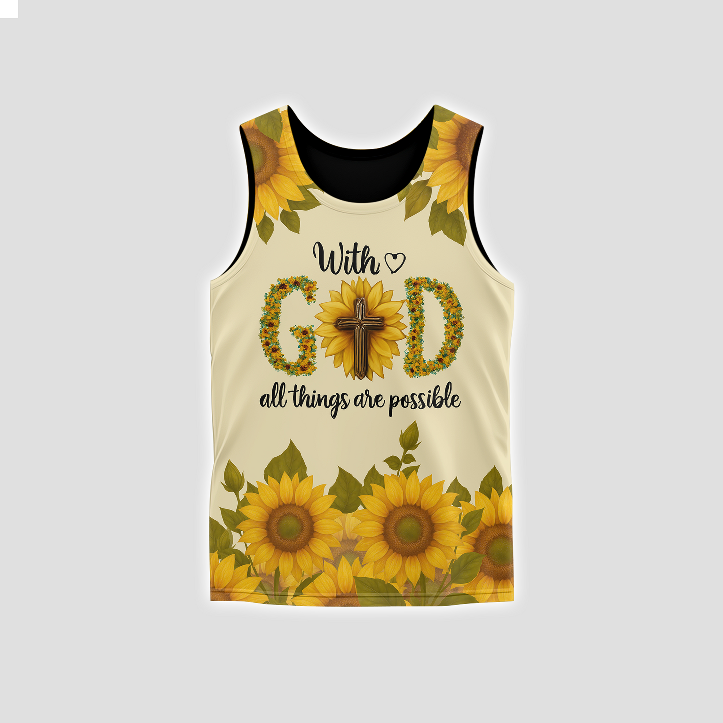 With God All Things Are Possible Sunflower Christian Hoodie – Faith Cross Zip Up Sweatshirt for Believers