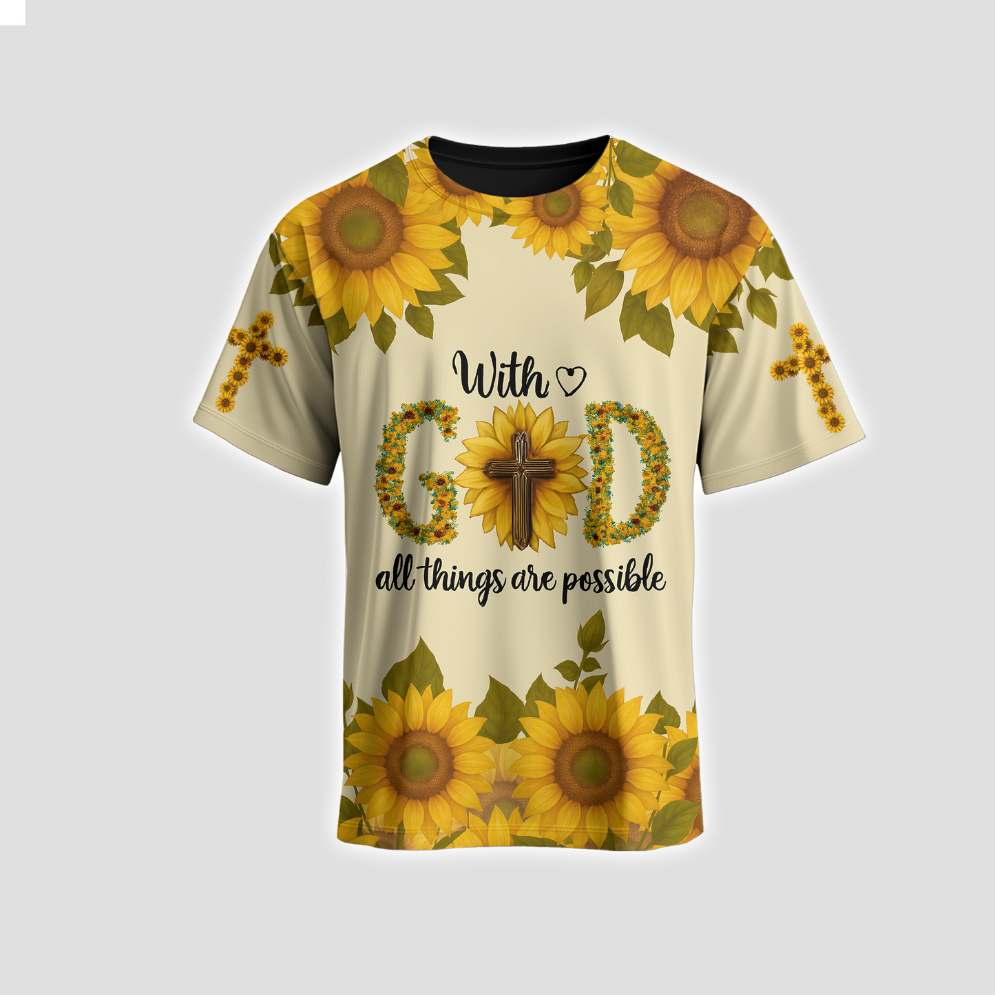 With God All Things Are Possible Sunflower Christian Hoodie – Faith Cross Zip Up Sweatshirt for Believers
