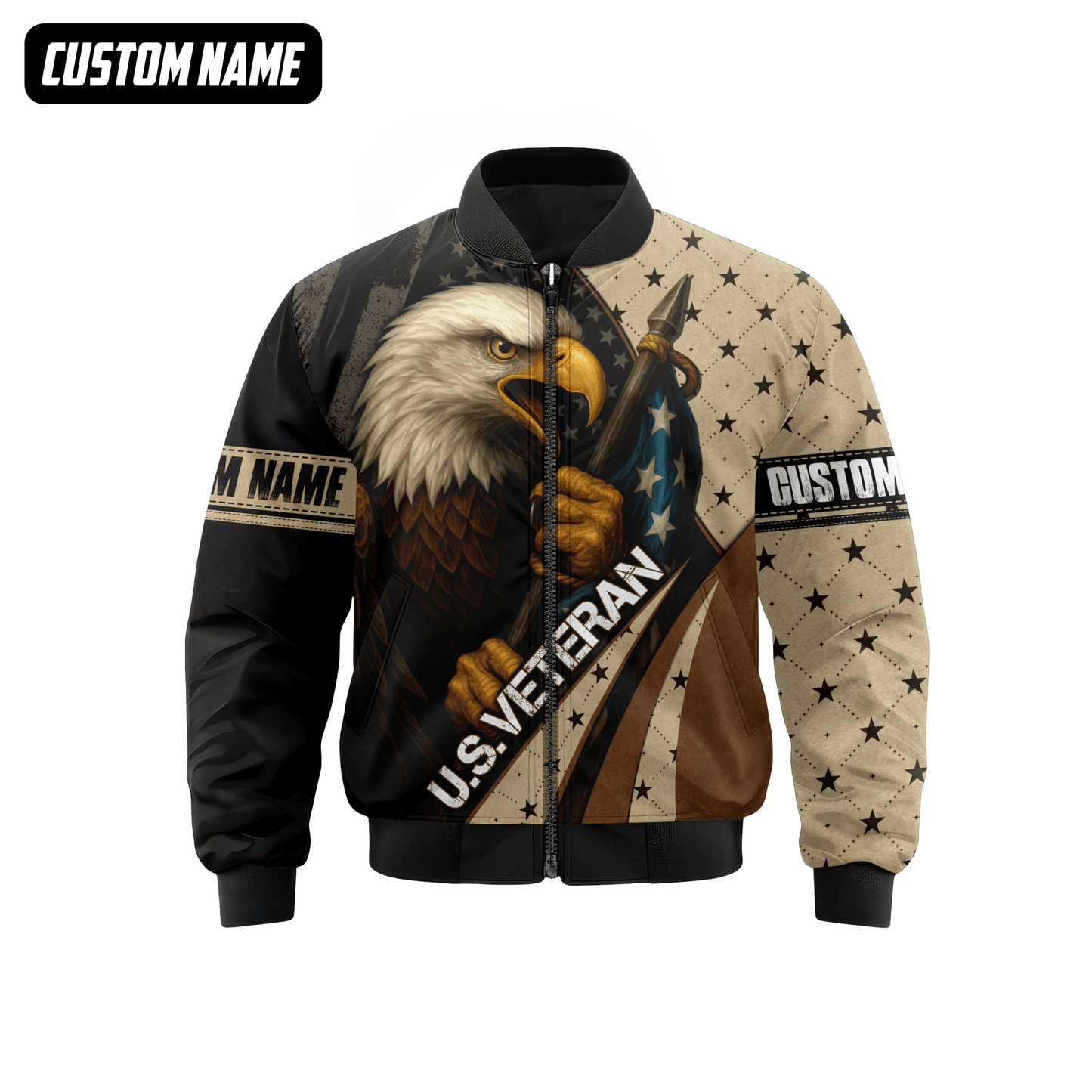 Personalized U.S. Veteran Hoodie – Bald Eagle and American Flag, Patriotic Zip Up Gift, easychoo.com