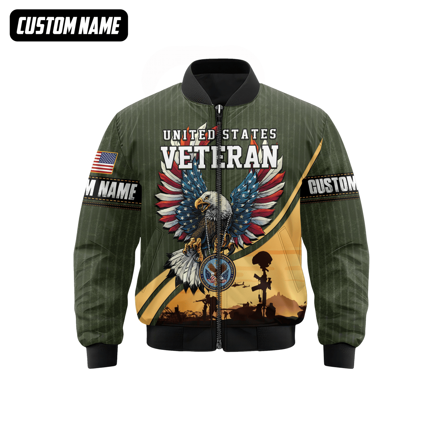 U.S. Veteran Hoodie – Bald Eagle with American Flag Wings, Military Seal Zip Up, easychoo.com