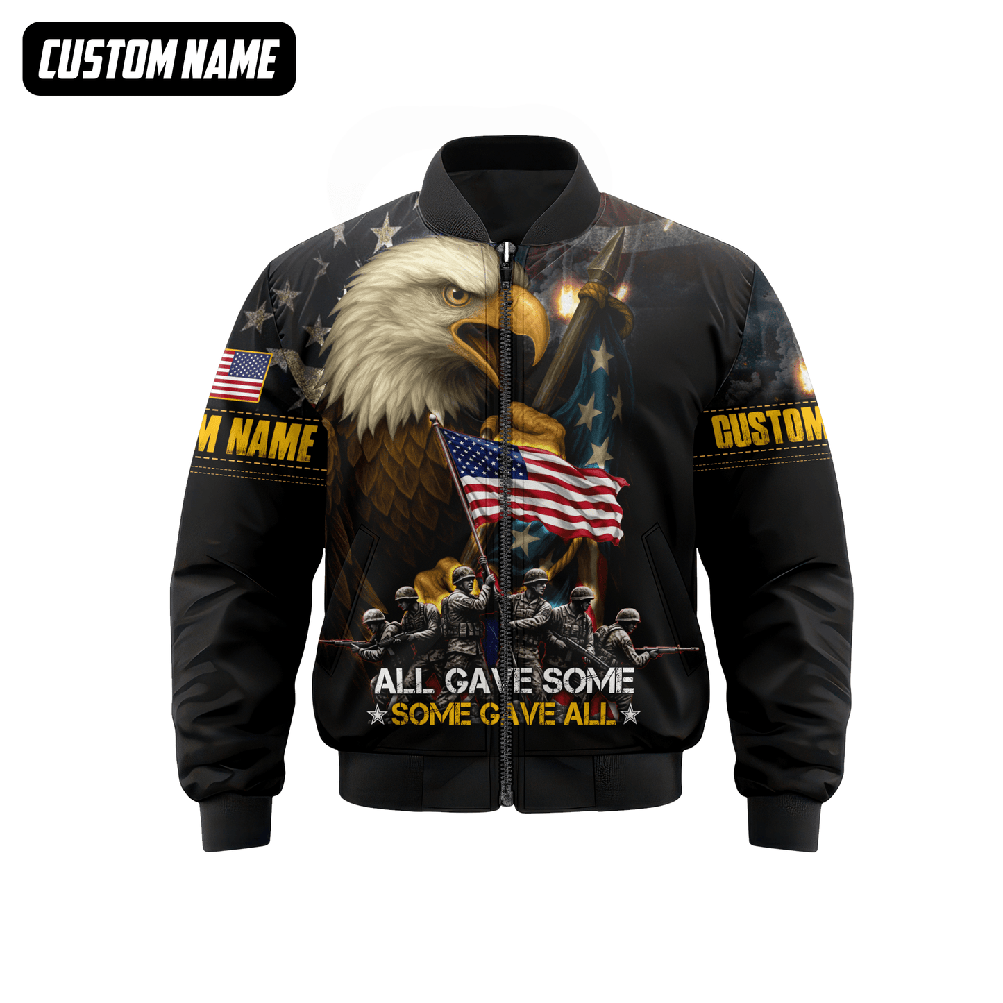 U.S. Veteran Hoodie – All Gave Some Some Gave All, Eagle Holding American Flag Zip Up, easychoo.com