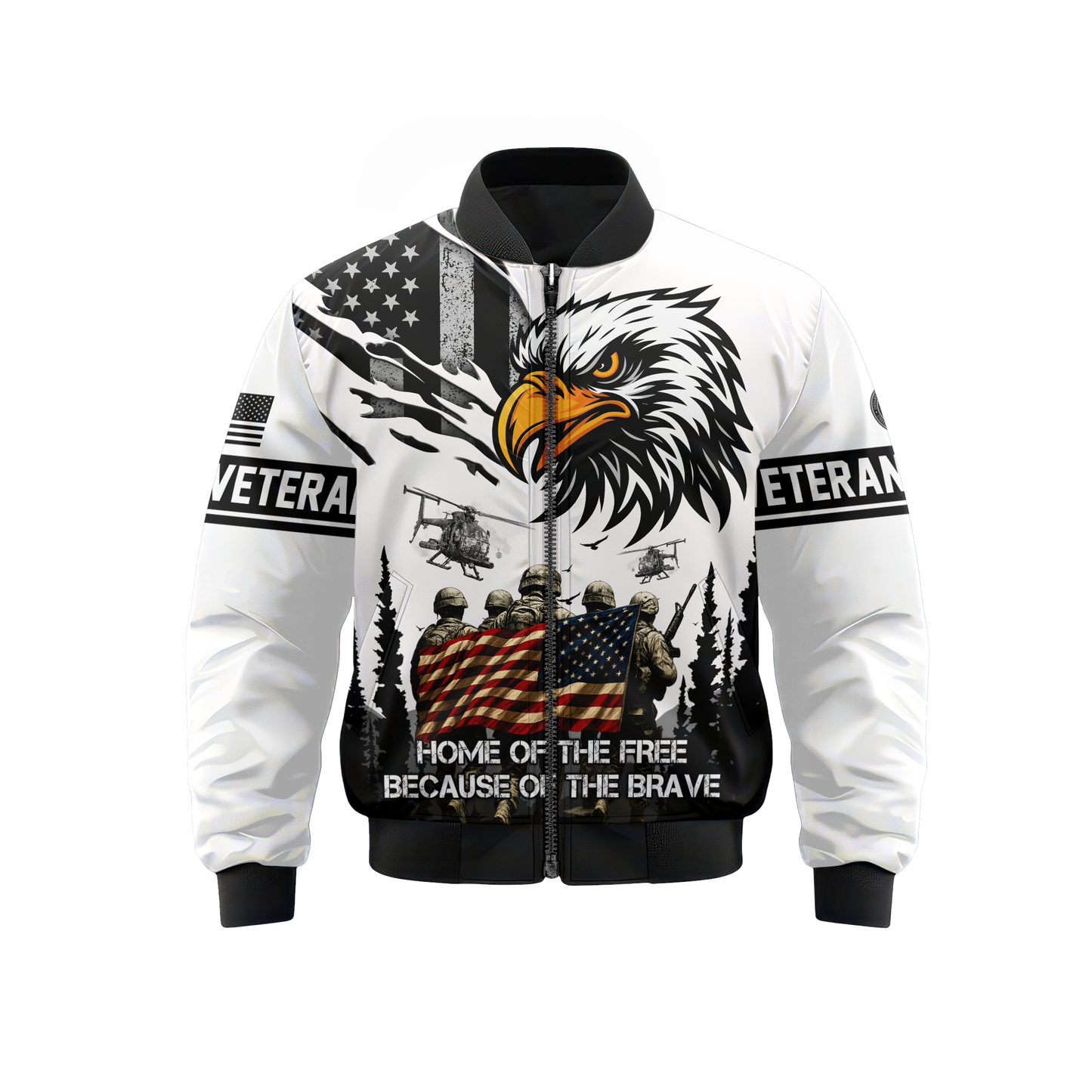 U.S. Veteran Hoodie – Home of the Free Because of the Brave, American Eagle Zip Up, easychoo.com