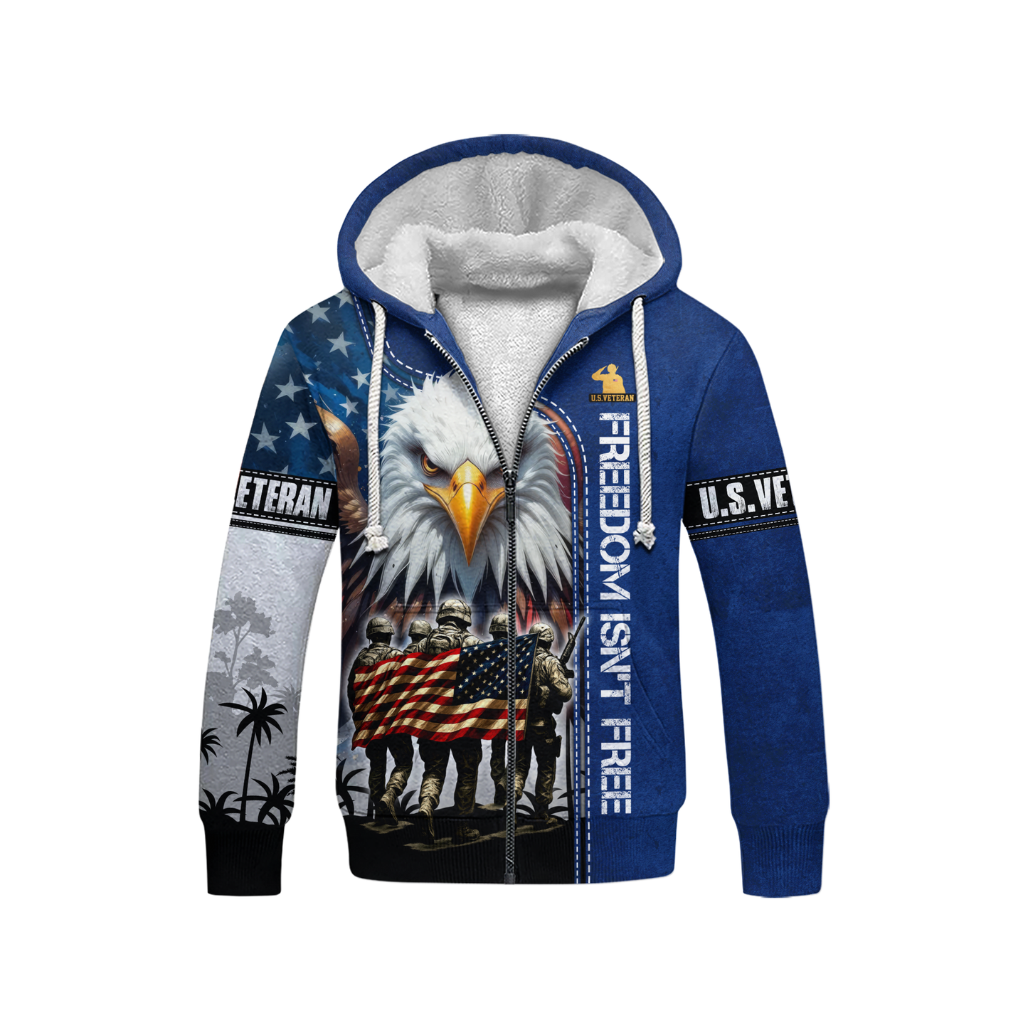 U.S. Veteran Hoodie – Freedom Isn’t Free, American Flag Eagle Design, Patriotic Zip Up, easychoo.com