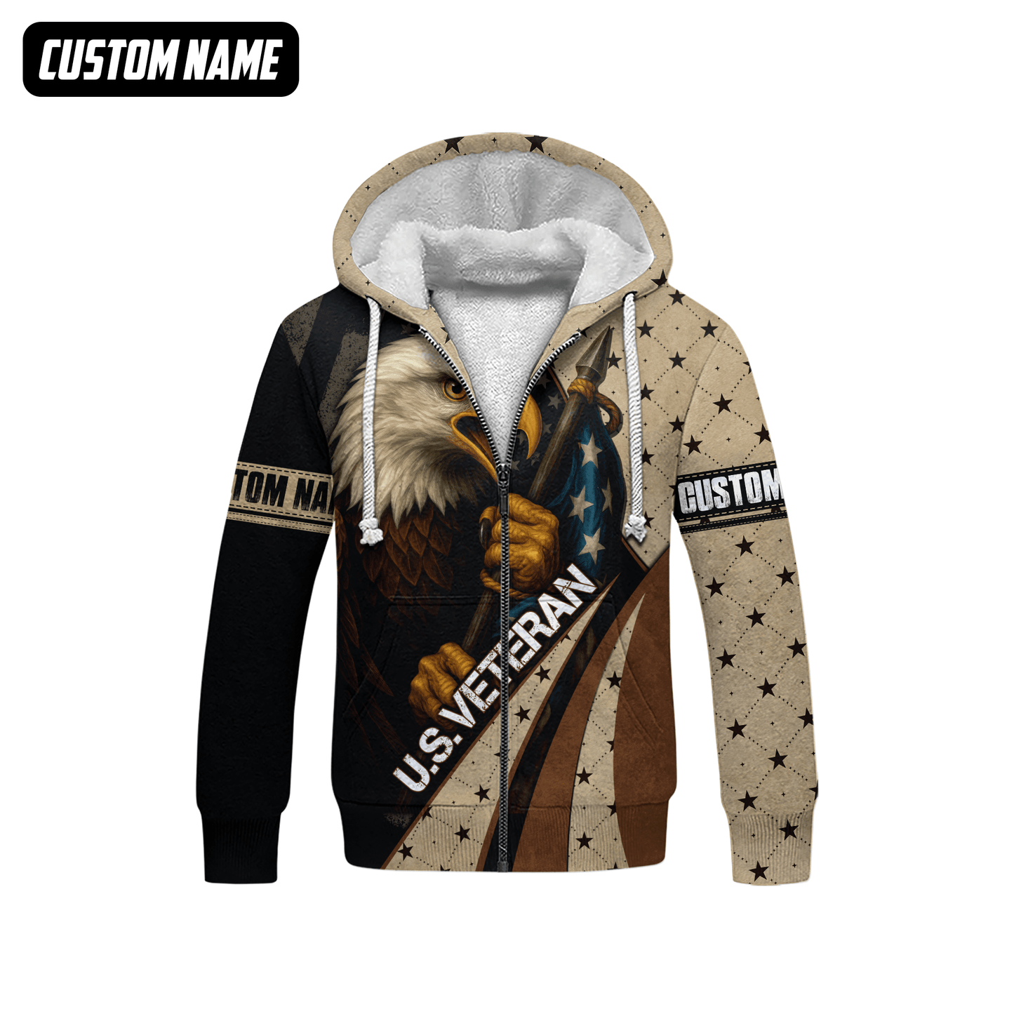 Personalized U.S. Veteran Hoodie – Bald Eagle and American Flag, Patriotic Zip Up Gift, easychoo.com