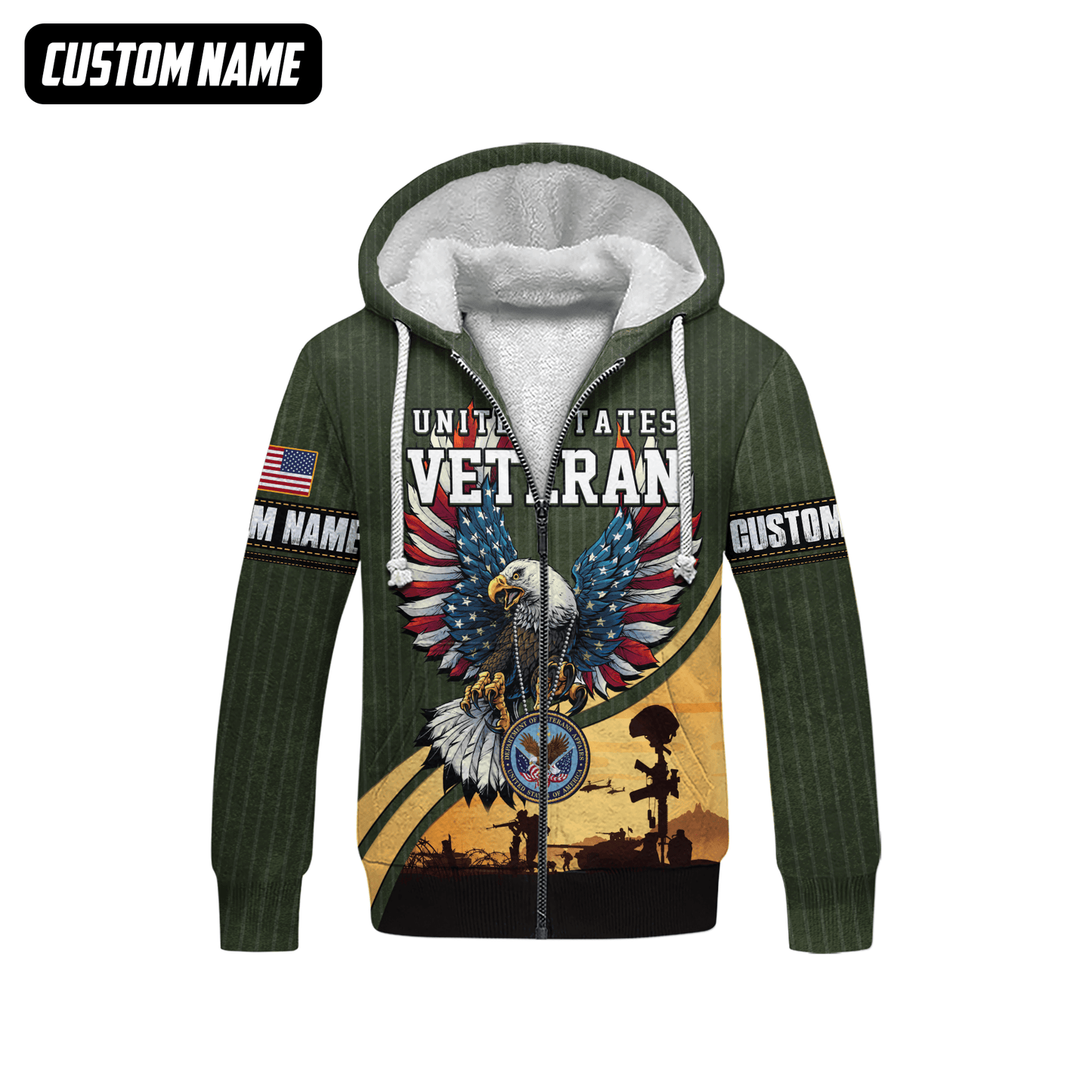U.S. Veteran Hoodie – Bald Eagle with American Flag Wings, Military Seal Zip Up, easychoo.com