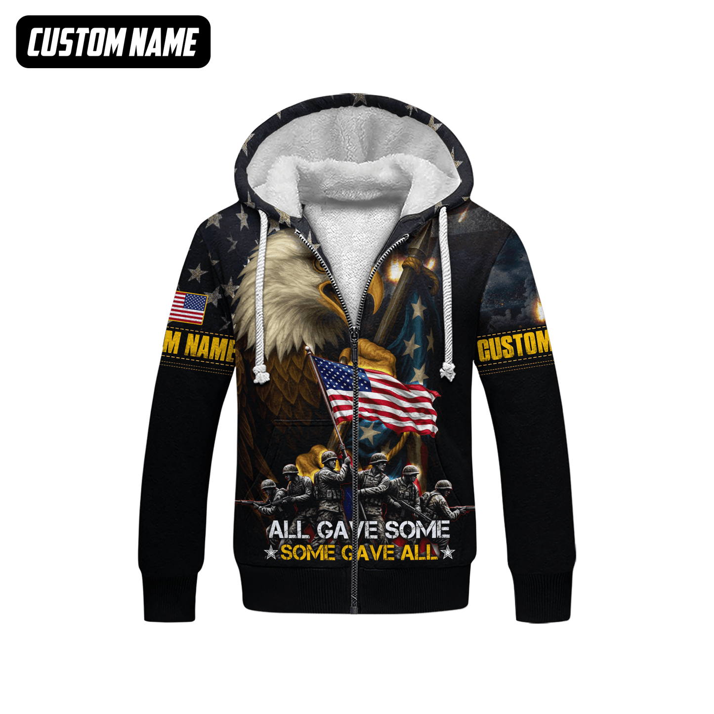 U.S. Veteran Hoodie – All Gave Some Some Gave All, Eagle Holding American Flag Zip Up, easychoo.com