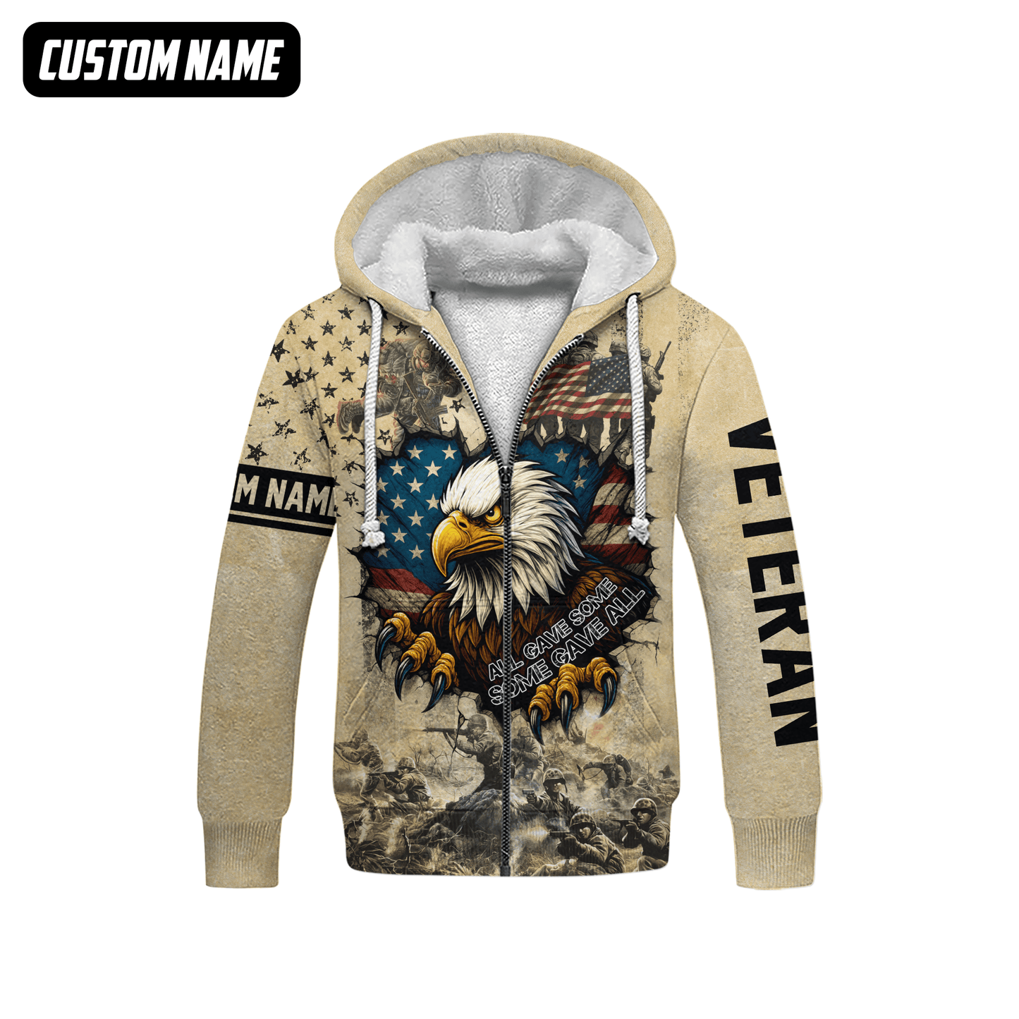 U.S. Veteran Hoodie – All Gave Some Some Gave All, Eagle with American Flag Zip Up, easychoo.com