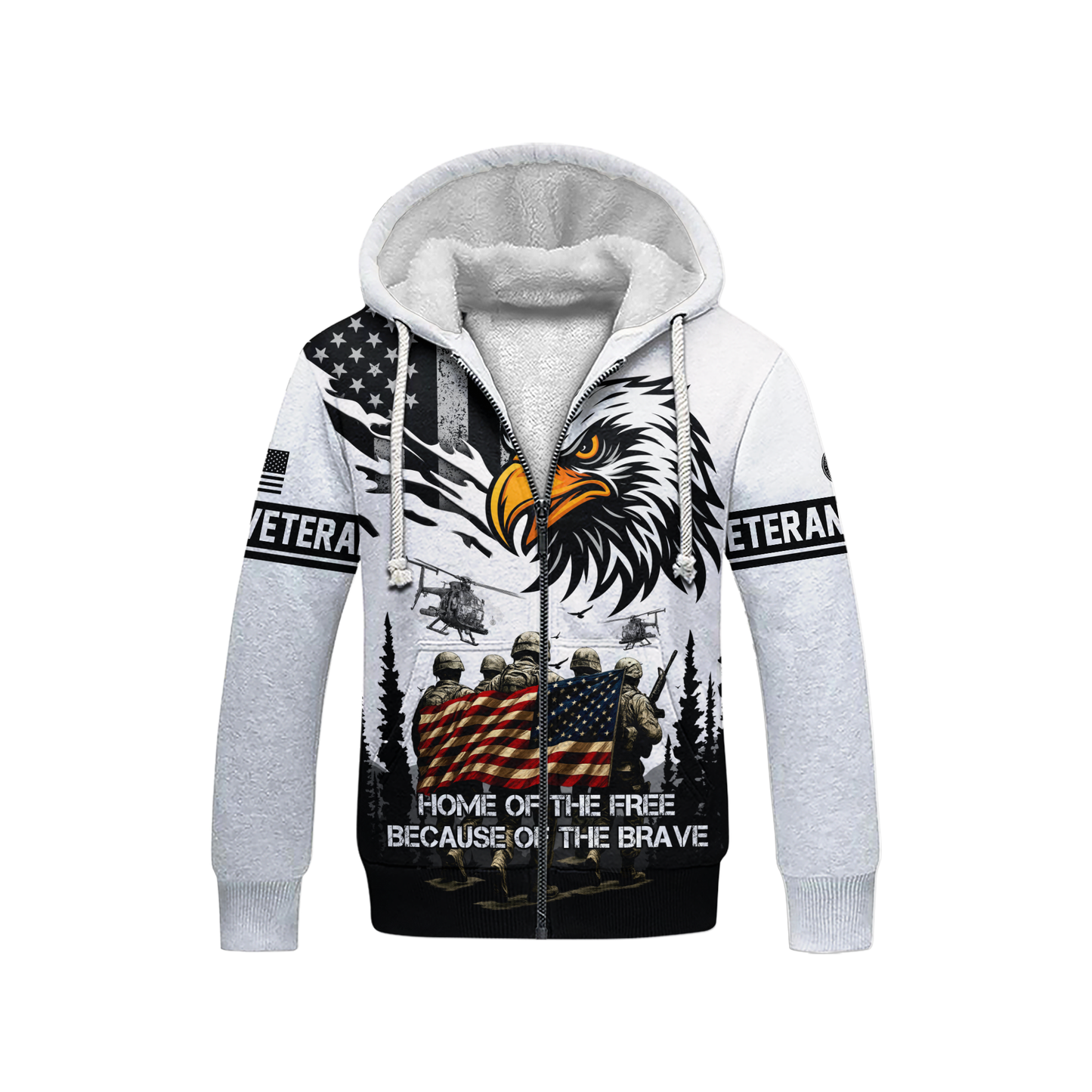 U.S. Veteran Hoodie – Home of the Free Because of the Brave, American Eagle Zip Up, easychoo.com