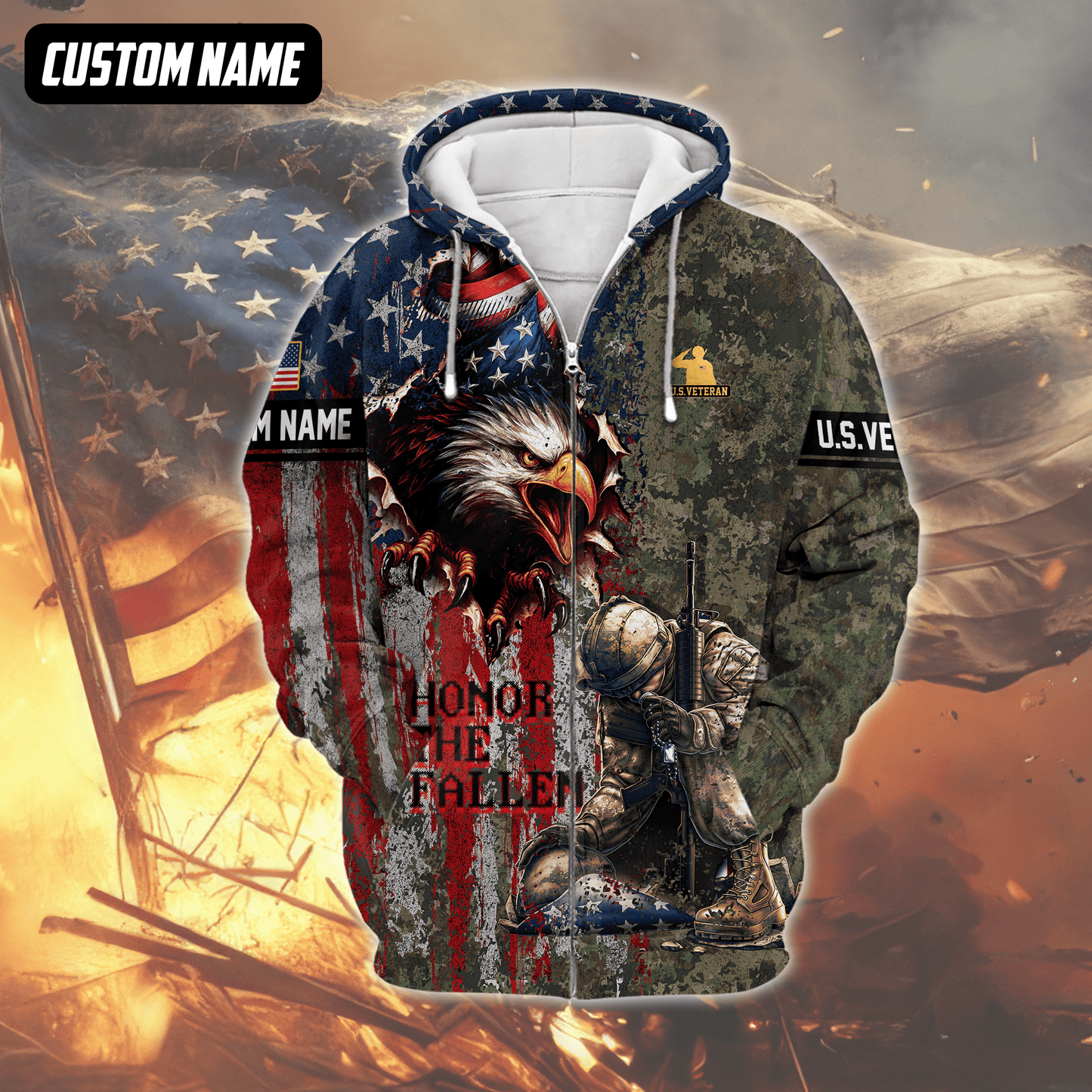 U.S. Veteran Hoodie – Freedom Isn’t Free, Eagle & American Flag Soldiers Design, easychoo.com