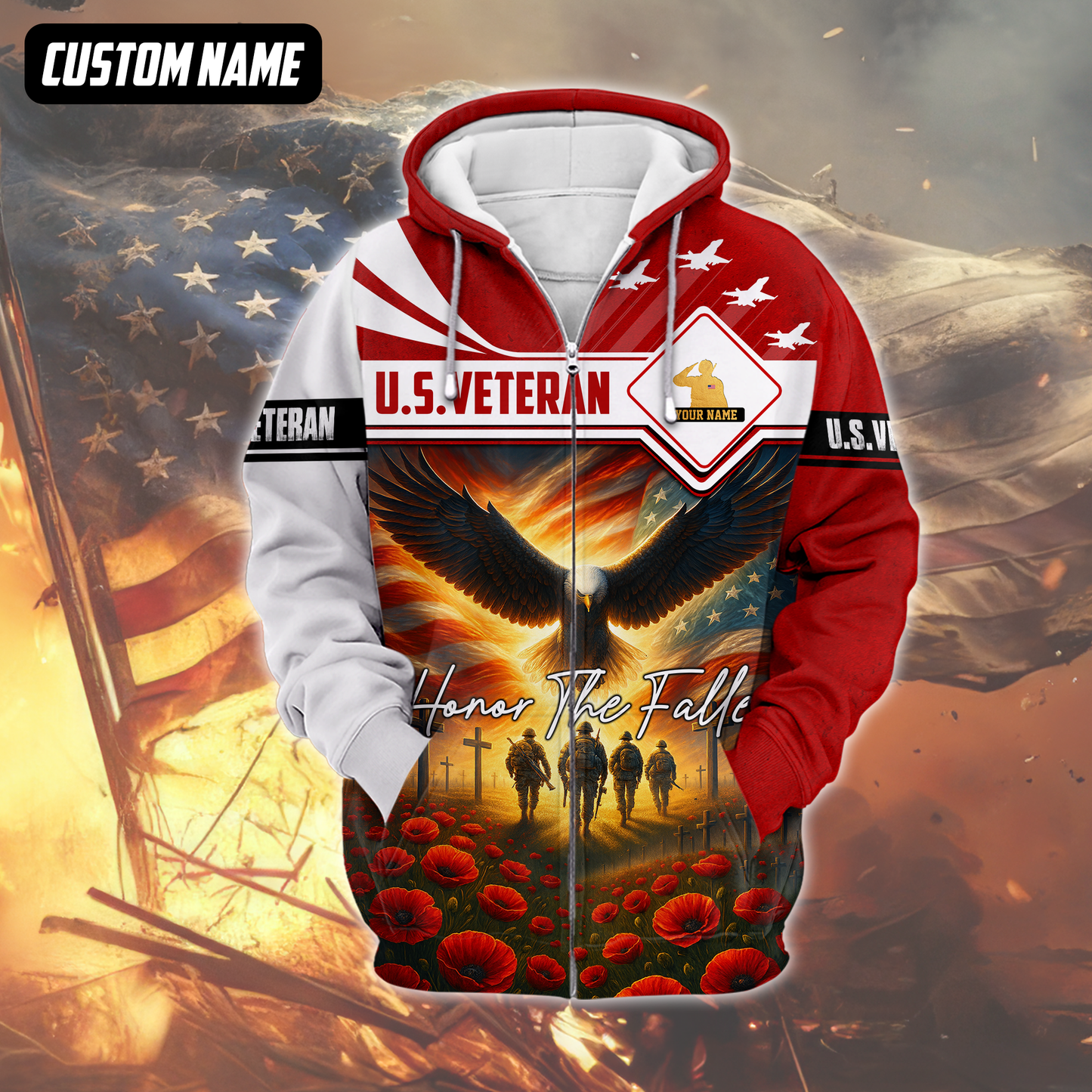 U.S. Veteran Hoodie – Honor The Fallen, Eagle and Soldiers Memorial Zip Up, easychoo.com