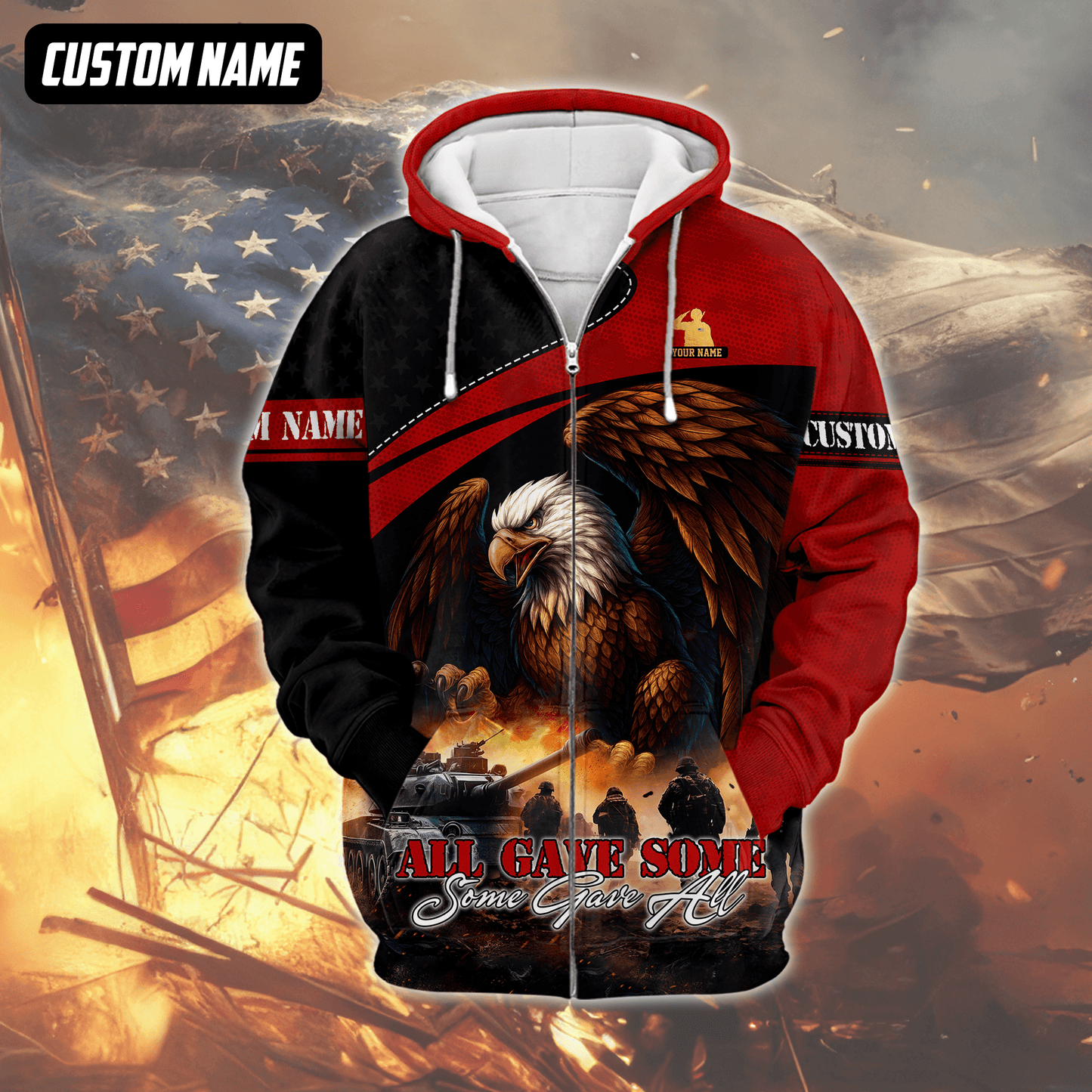U.S. Veteran Hoodie – All Gave Some Some Gave All, Bald Eagle and Battlefield Zip Up, easychoo.com