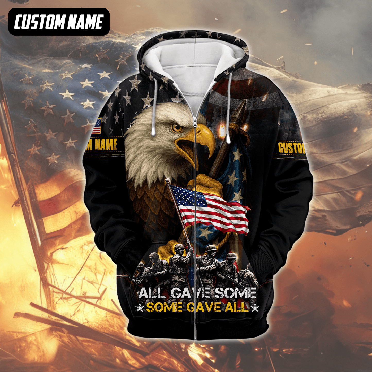 U.S. Veteran Hoodie – All Gave Some Some Gave All, Eagle Holding American Flag Zip Up, easychoo.com
