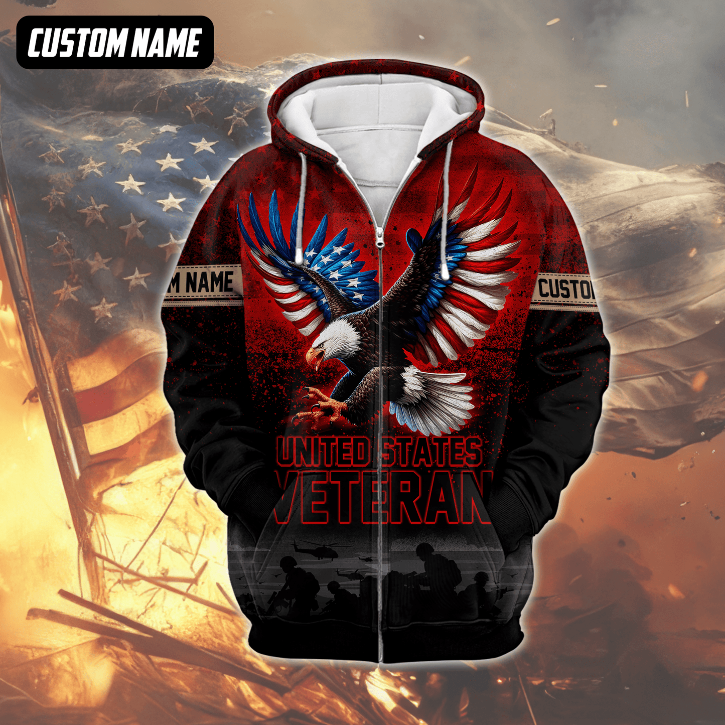 U.S. Veteran Hoodie – All Gave Some Some Gave All, Eagle with Flag Wings Zip Up, easychoo.com