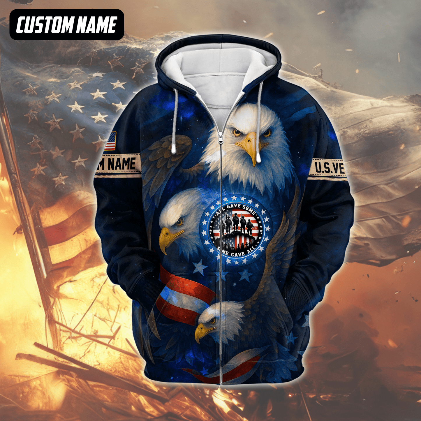 U.S. Veteran Hoodie – All Gave Some Some Gave All, Patriotic Eagle and Flag Design, easychoo.com