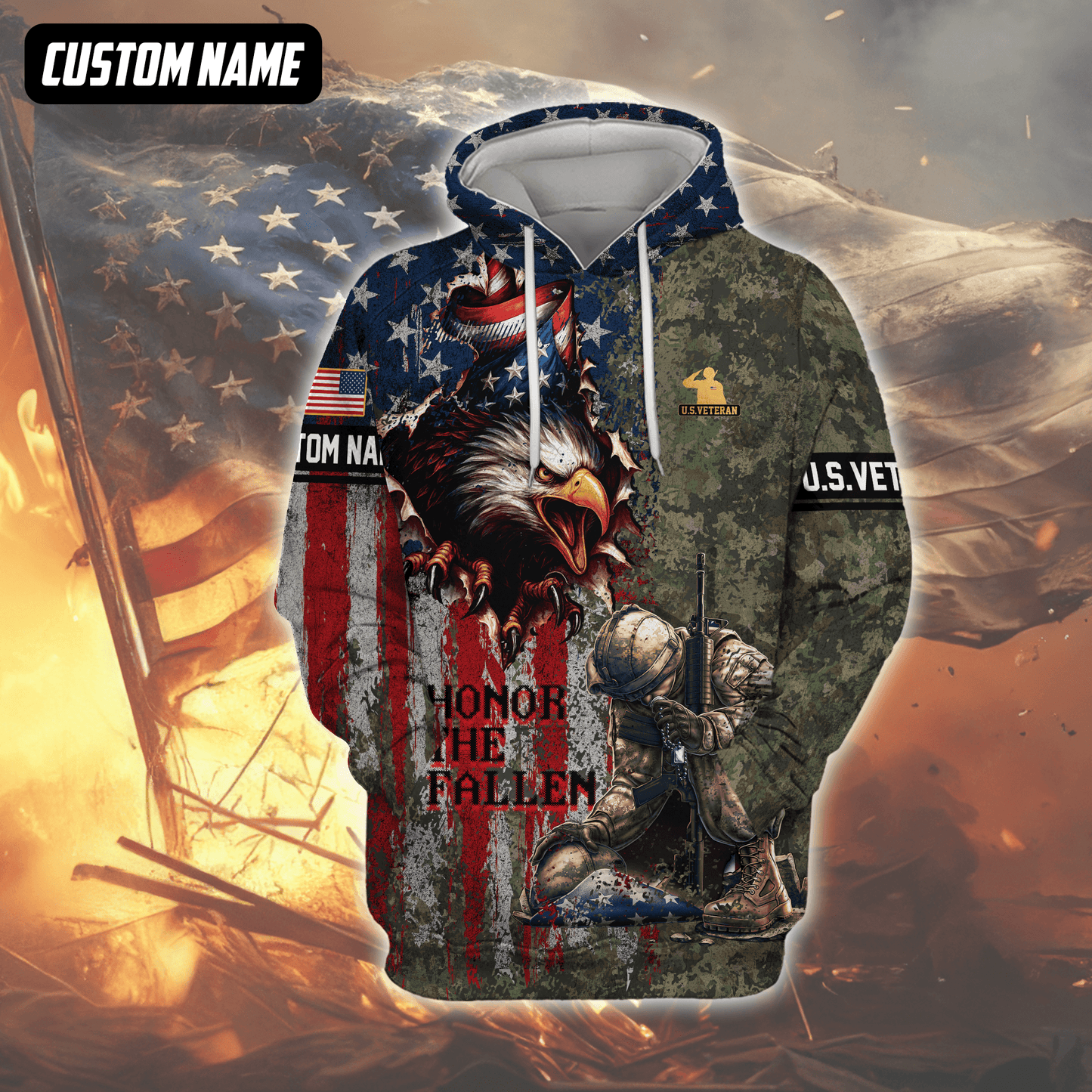 U.S. Veteran Hoodie – Freedom Isn’t Free, Eagle & American Flag Soldiers Design, easychoo.com