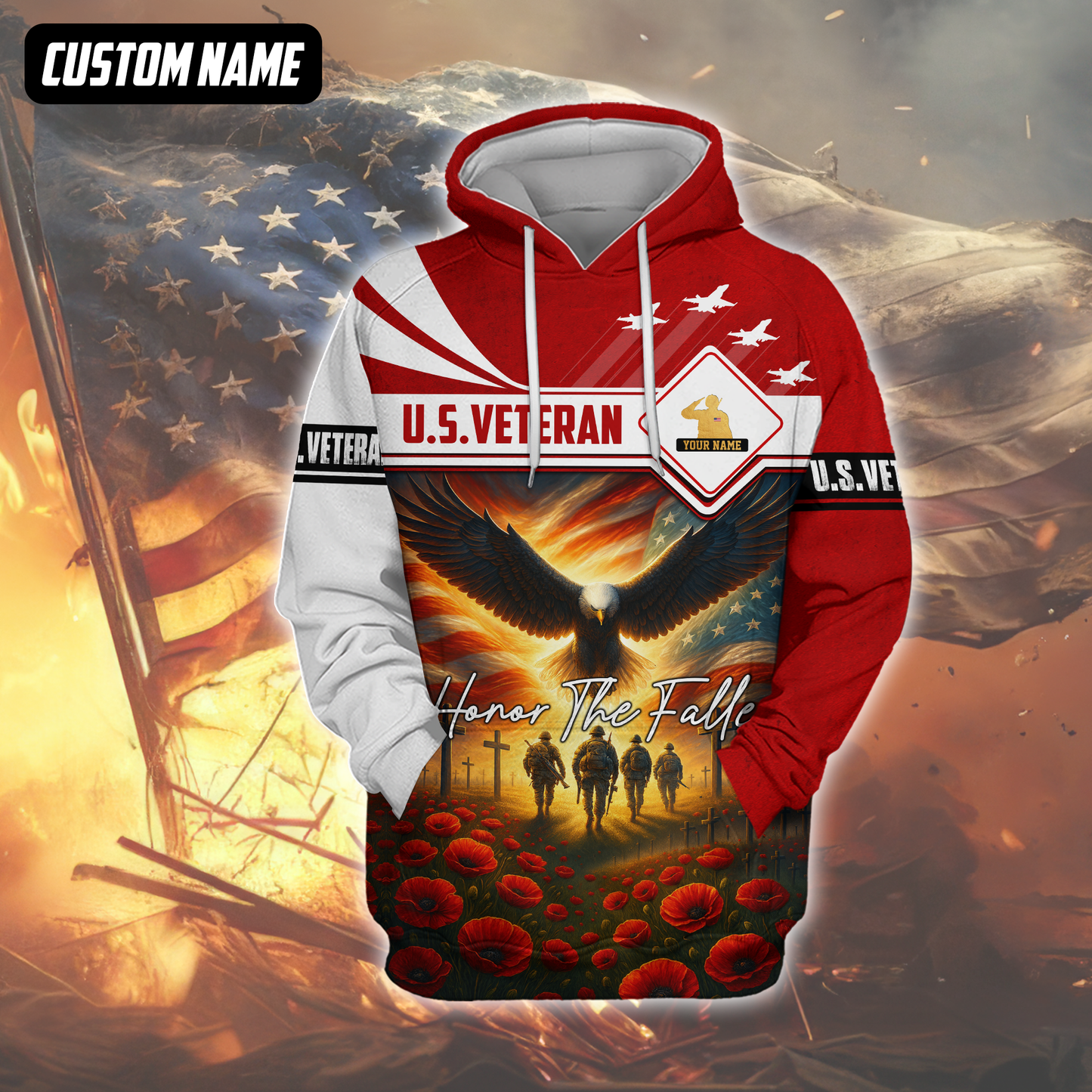 U.S. Veteran Hoodie – Honor The Fallen, Eagle and Soldiers Memorial Zip Up, easychoo.com