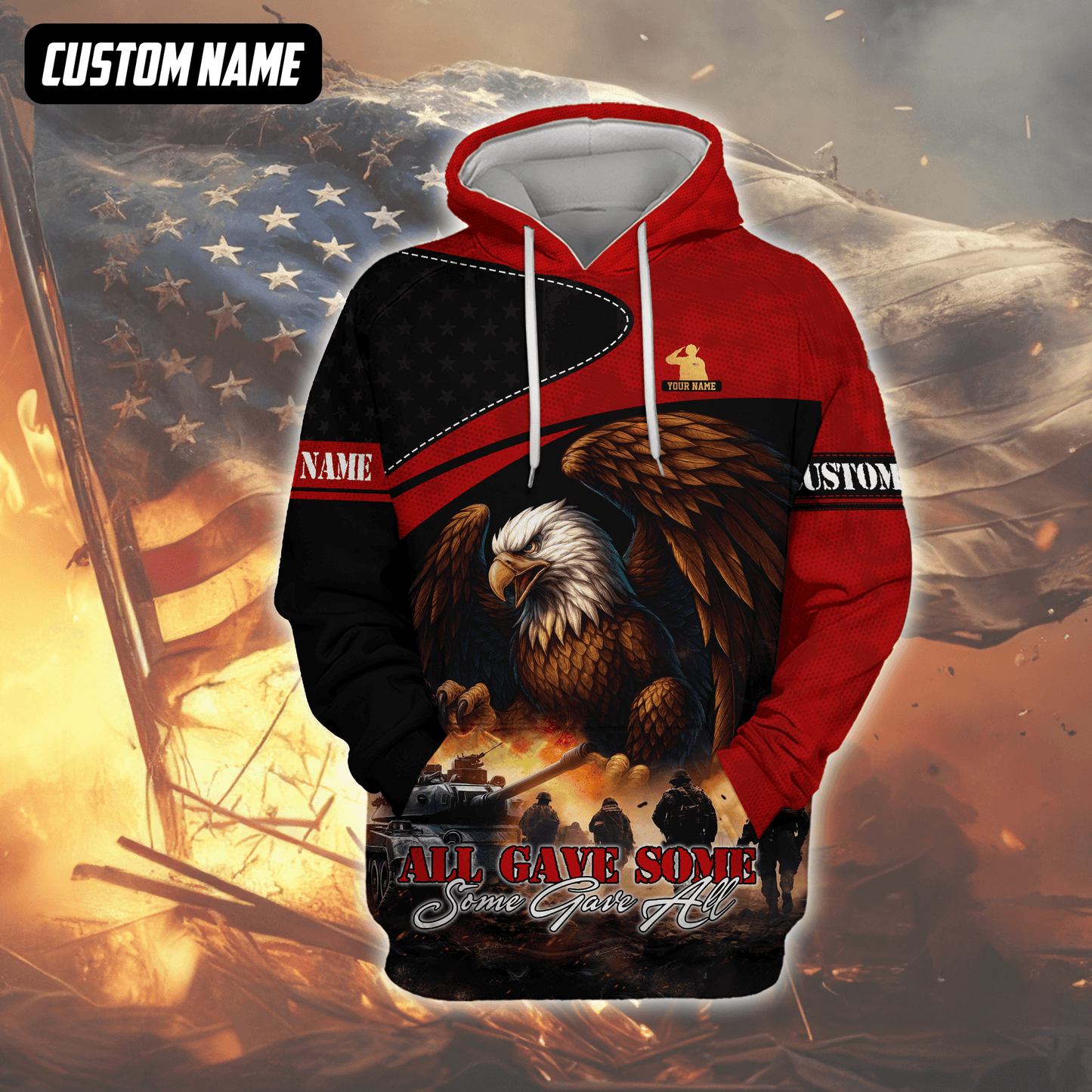 U.S. Veteran Hoodie – All Gave Some Some Gave All, Bald Eagle and Battlefield Zip Up, easychoo.com
