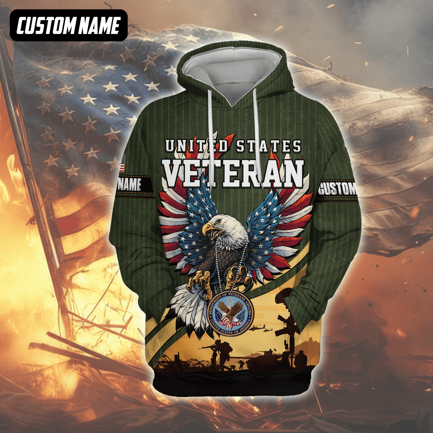 U.S. Veteran Hoodie – Bald Eagle with American Flag Wings, Military Seal Zip Up, easychoo.com