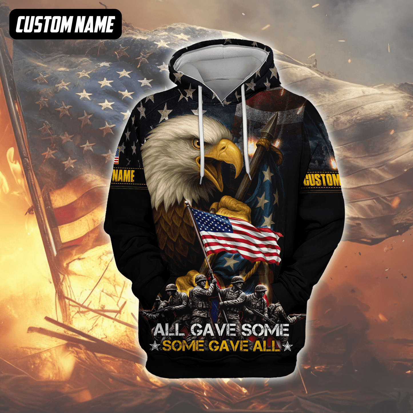 U.S. Veteran Hoodie – All Gave Some Some Gave All, Eagle Holding American Flag Zip Up, easychoo.com