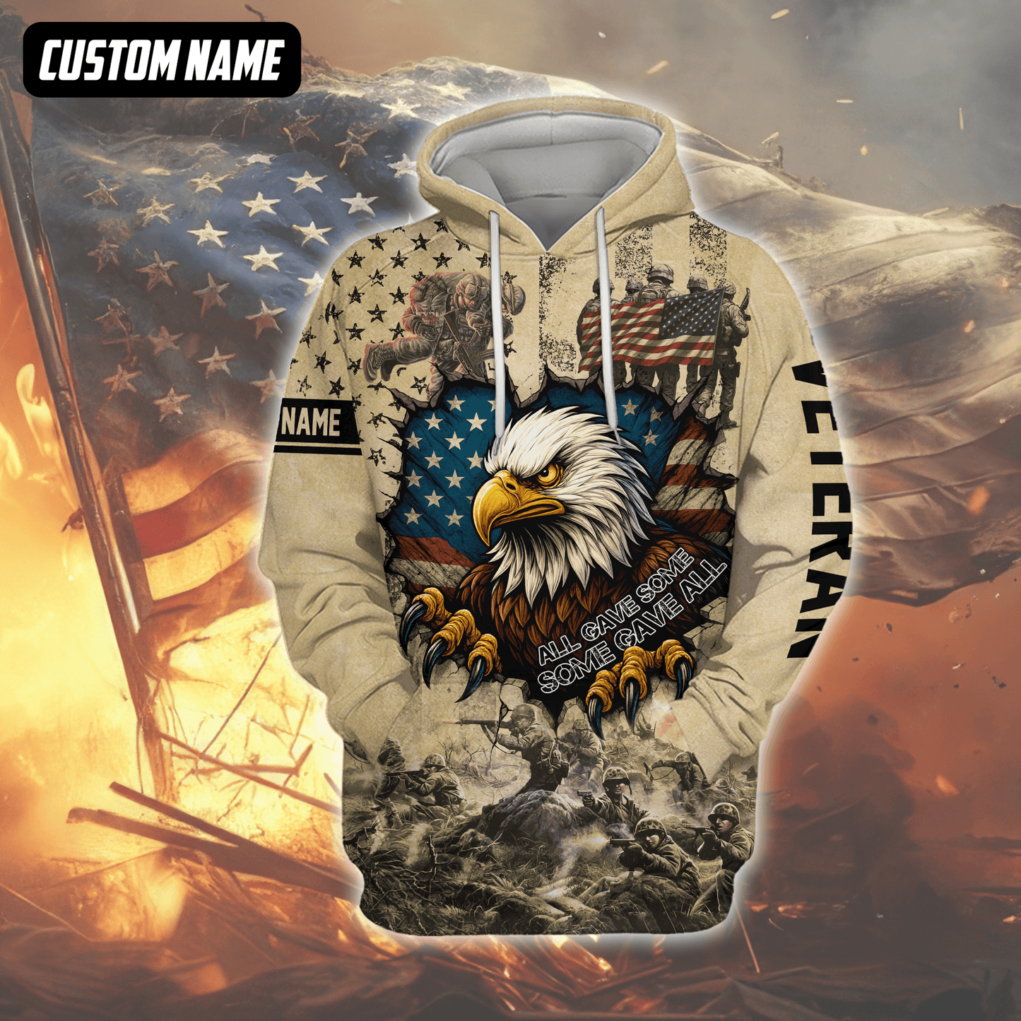 U.S. Veteran Hoodie – All Gave Some Some Gave All, Eagle with American Flag Zip Up, easychoo.com