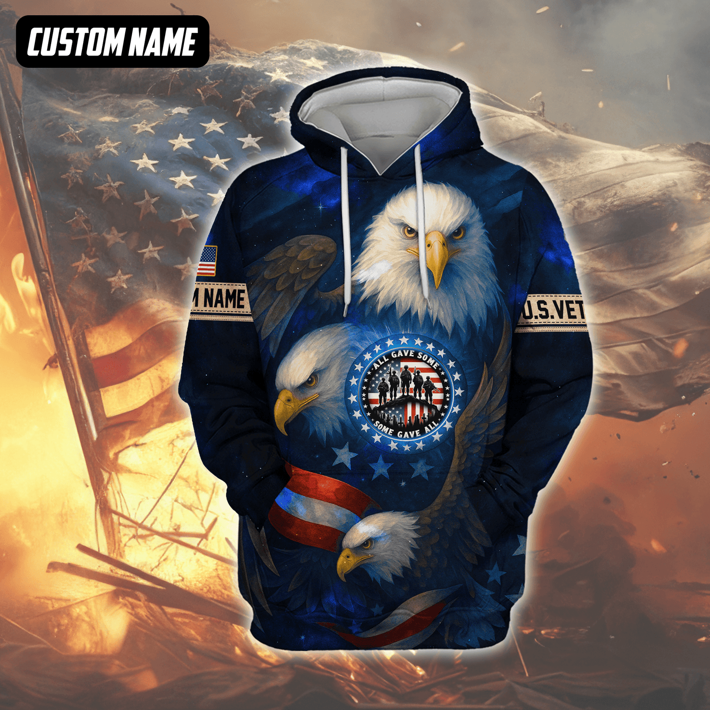 U.S. Veteran Hoodie – All Gave Some Some Gave All, Patriotic Eagle and Flag Design, easychoo.com
