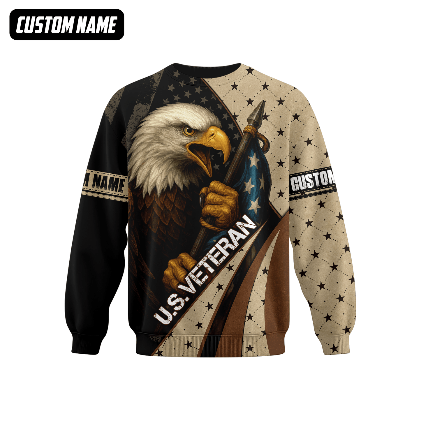 Personalized U.S. Veteran Hoodie – Bald Eagle and American Flag, Patriotic Zip Up Gift, easychoo.com