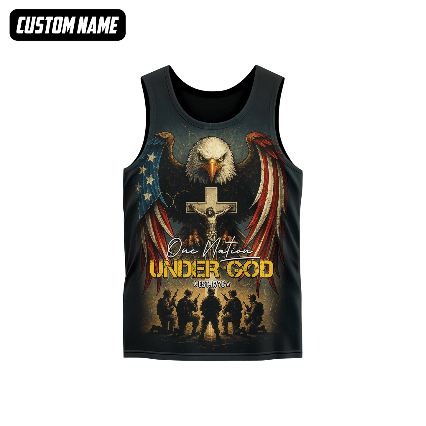 U.S. Veteran Hoodie – One Nation Under God, Eagle with Cross and Soldiers Design, easychoo.com