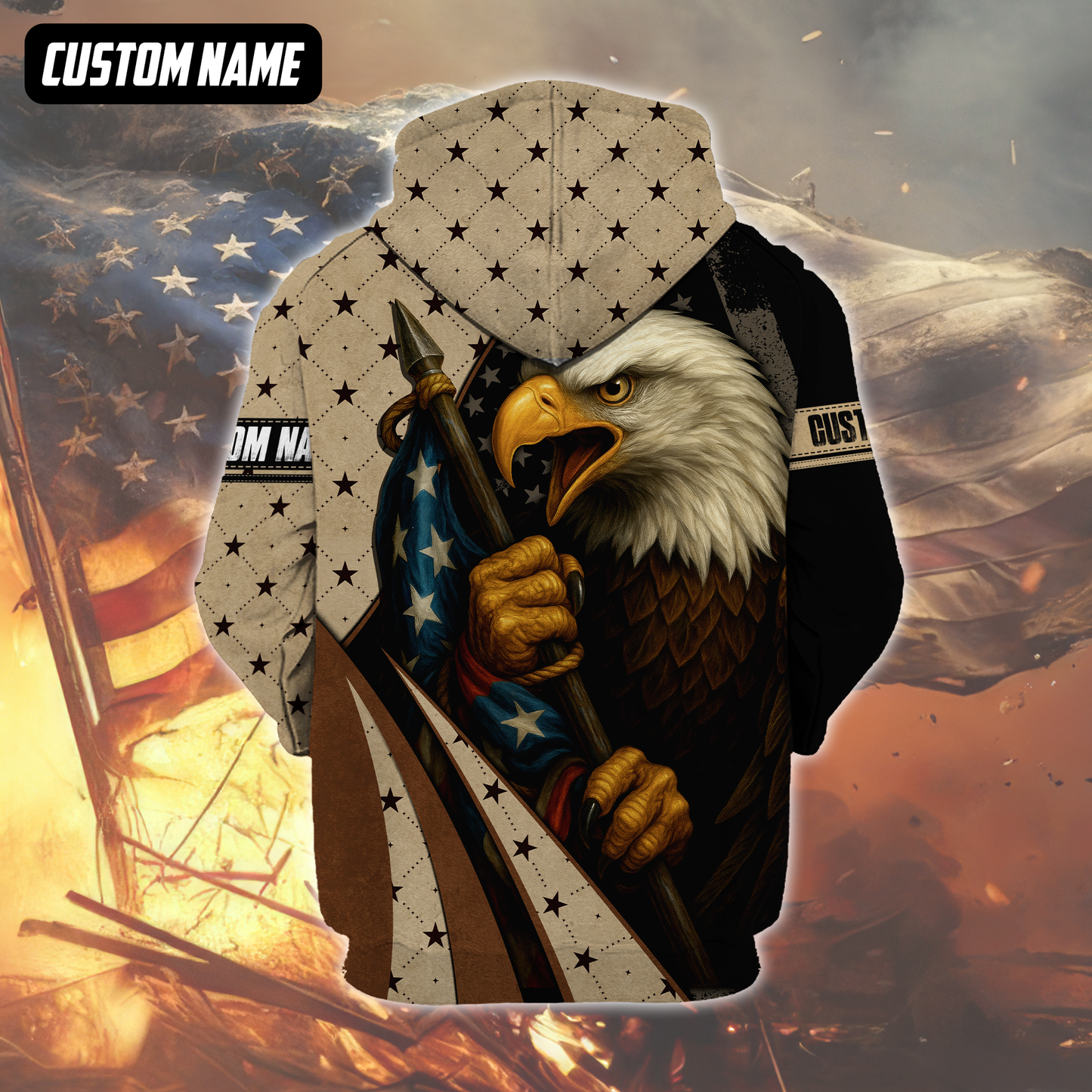 Personalized U.S. Veteran Hoodie – Bald Eagle and American Flag, Patriotic Zip Up Gift, easychoo.com