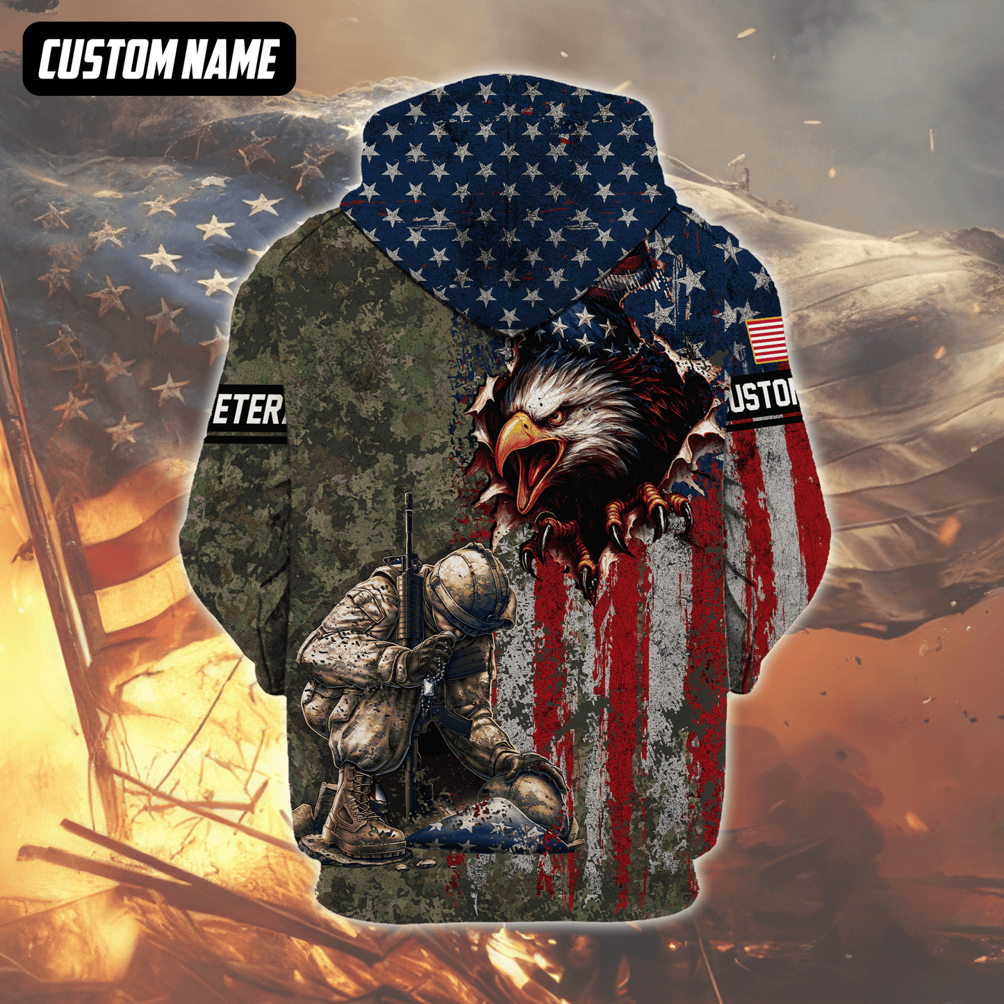 U.S. Veteran Hoodie – Freedom Isn’t Free, Eagle & American Flag Soldiers Design, easychoo.com