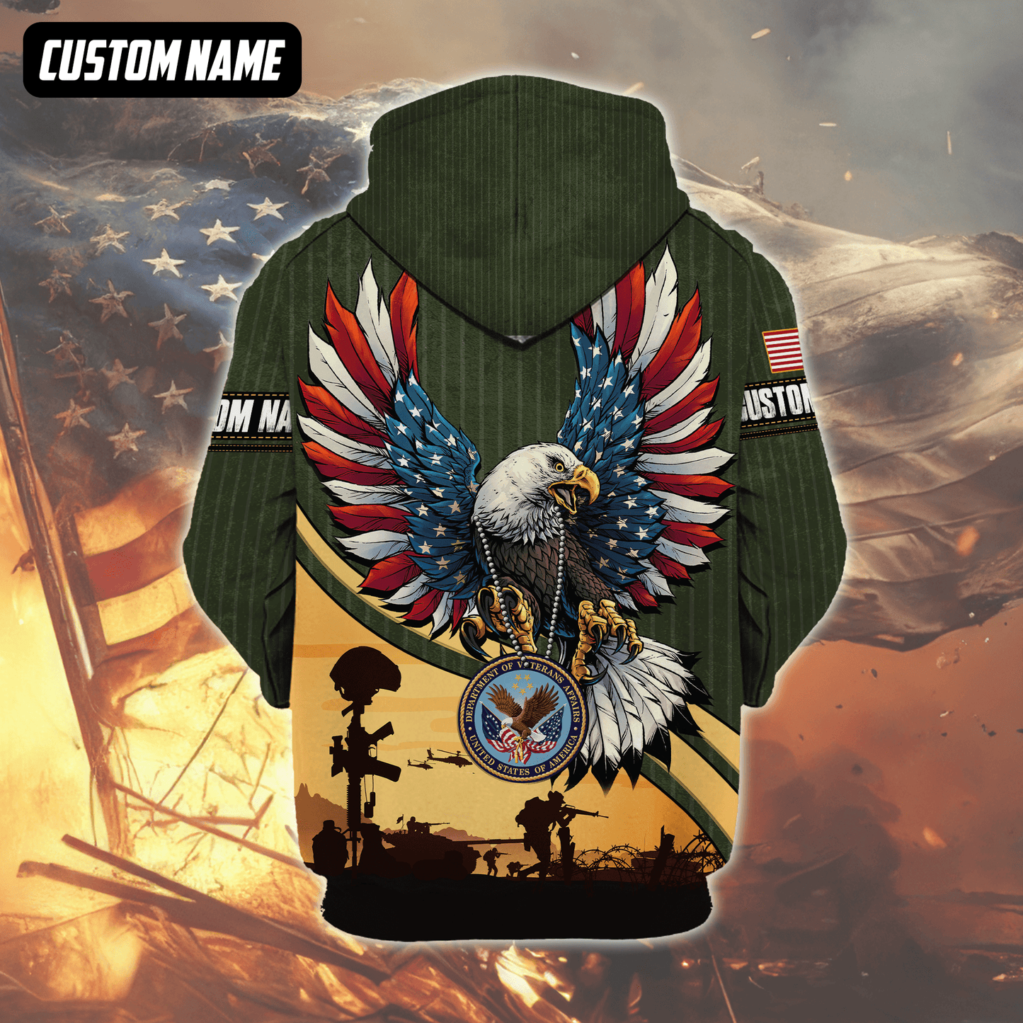 U.S. Veteran Hoodie – Bald Eagle with American Flag Wings, Military Seal Zip Up, easychoo.com