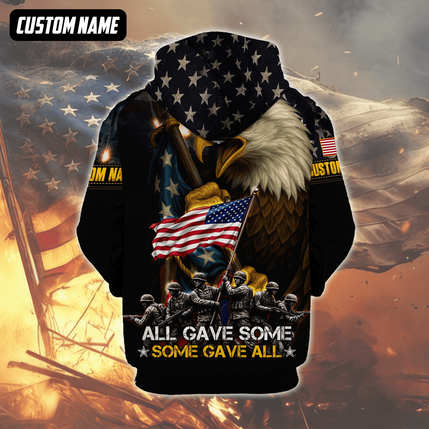 U.S. Veteran Hoodie – All Gave Some Some Gave All, Eagle Holding American Flag Zip Up, easychoo.com