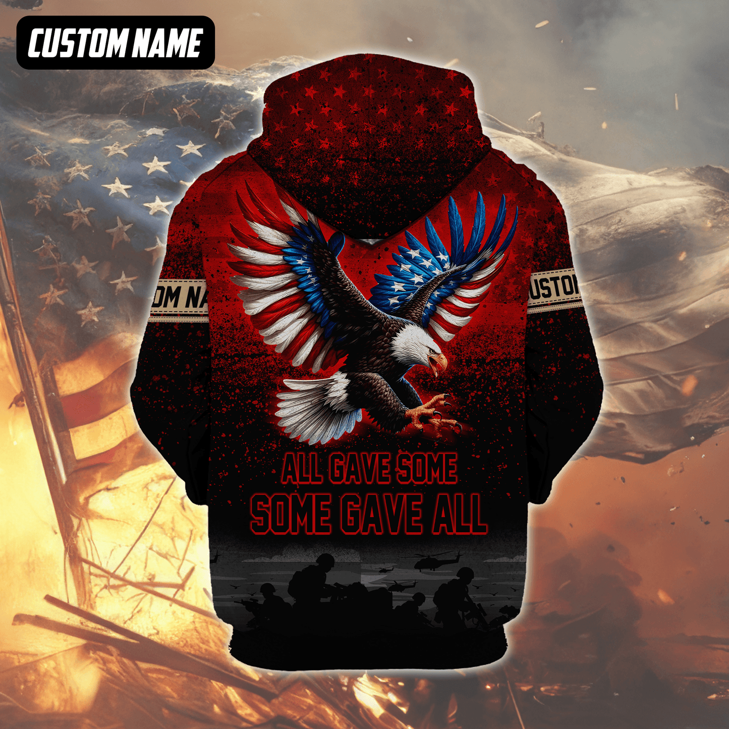 U.S. Veteran Hoodie – All Gave Some Some Gave All, Eagle with Flag Wings Zip Up, easychoo.com