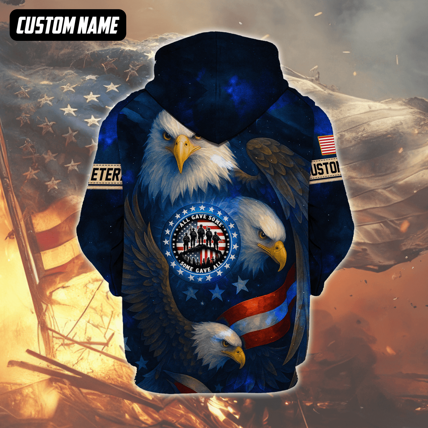 U.S. Veteran Hoodie – All Gave Some Some Gave All, Patriotic Eagle and Flag Design, easychoo.com