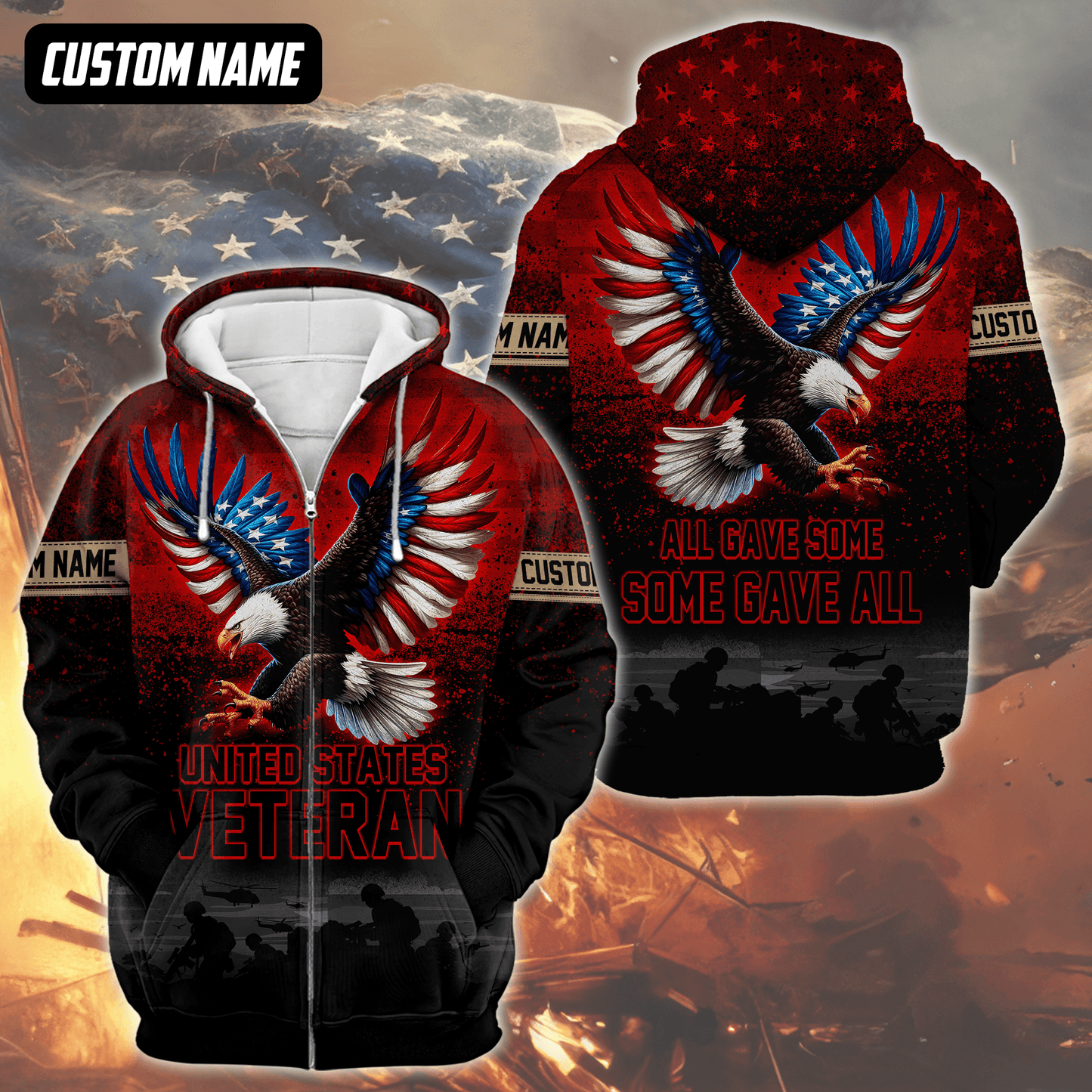 U.S. Veteran Hoodie – All Gave Some Some Gave All, Eagle with Flag Wings Zip Up, easychoo.com