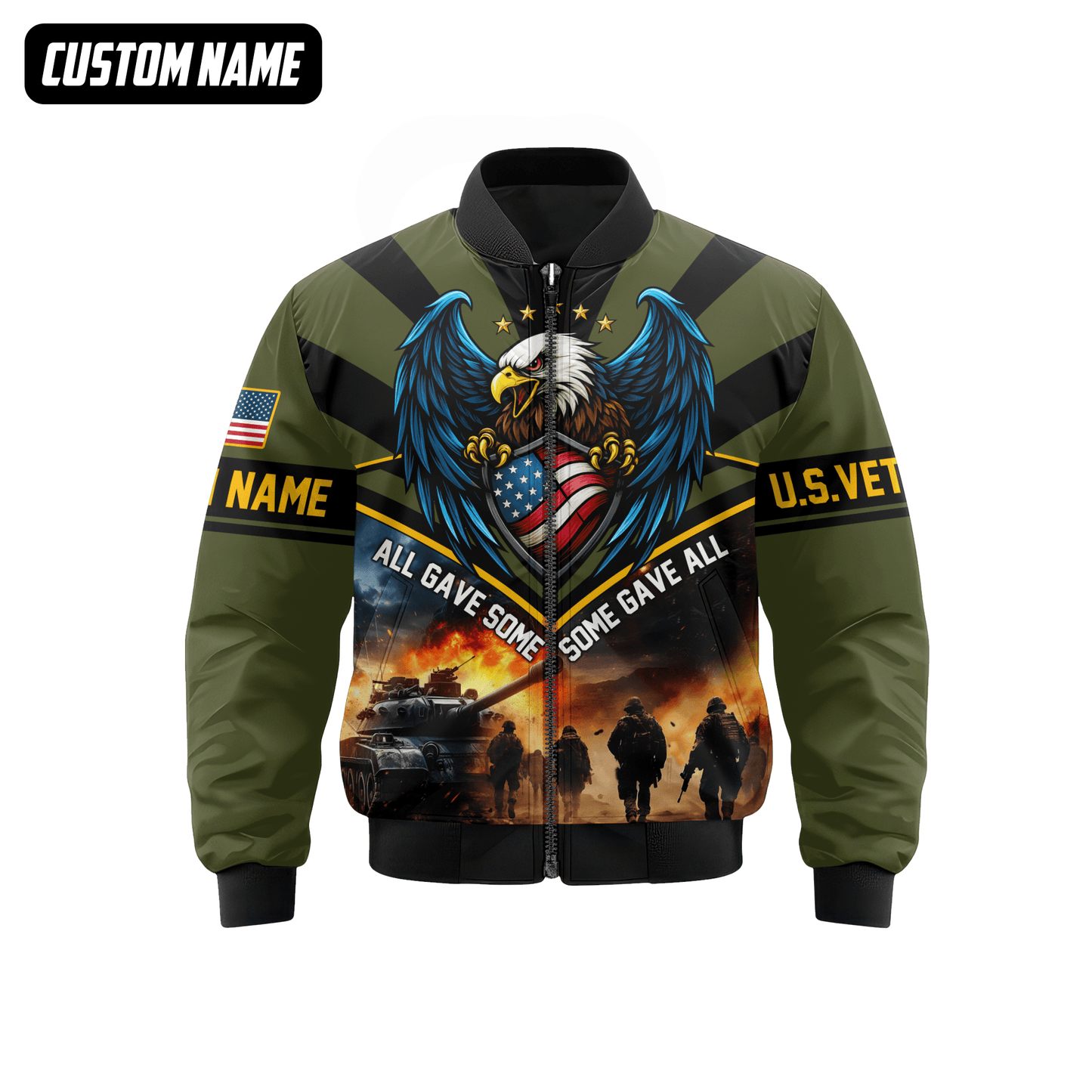 U.S. Veteran Hoodie – All Gave Some Some Gave All, Eagle with Flag Shield Zip Up, easychoo.com